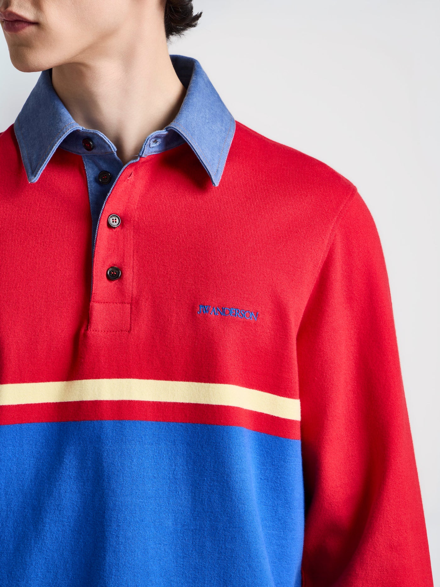 MENS CONTRAST COLLAR RUGBY POLO IN RED & BLUE
