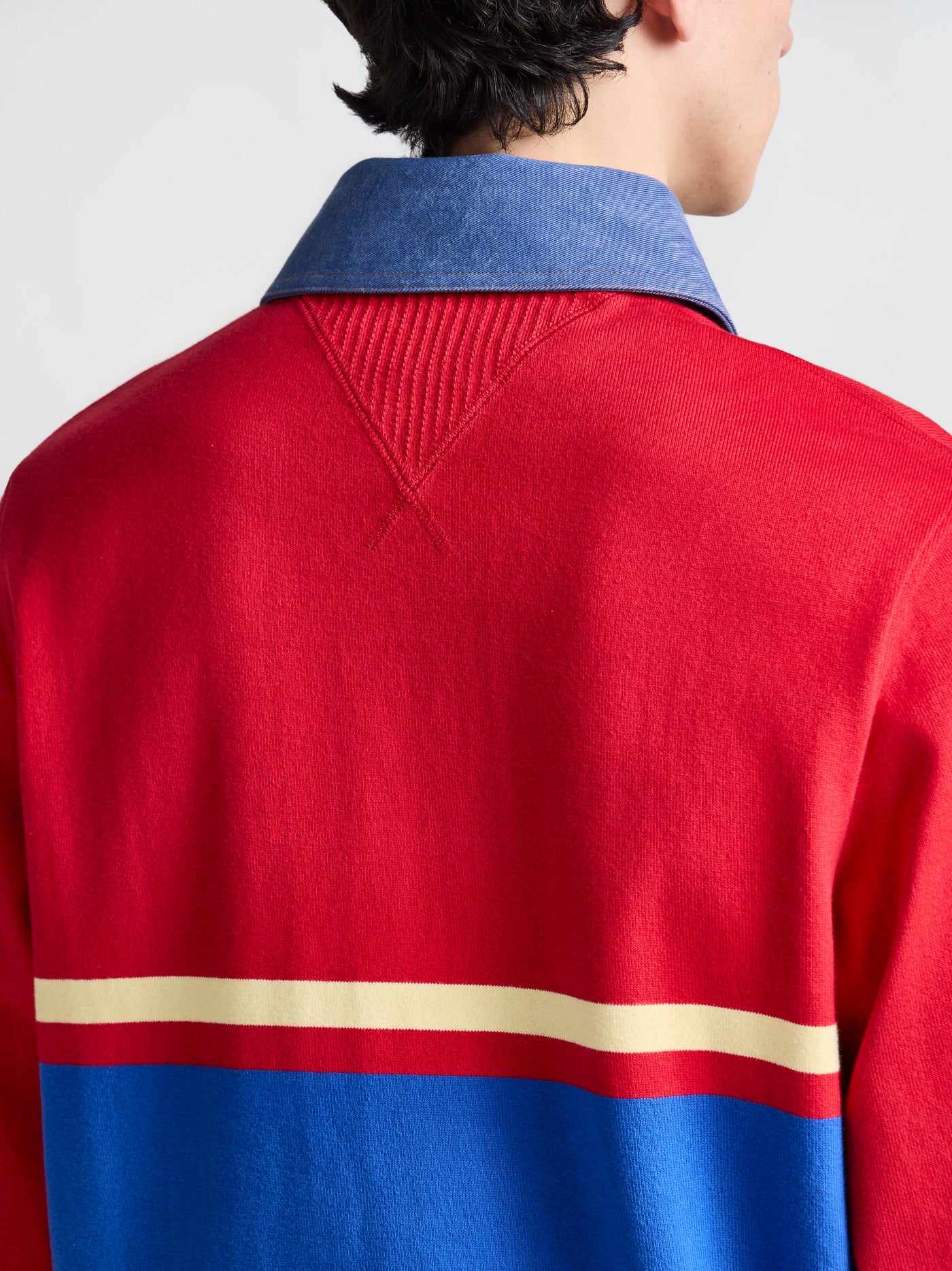 MENS CONTRAST COLLAR RUGBY POLO IN RED & BLUE
