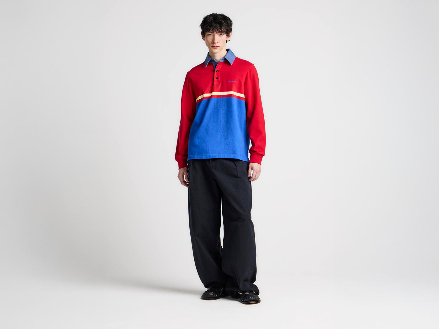MENS CONTRAST COLLAR RUGBY POLO IN RED & BLUE