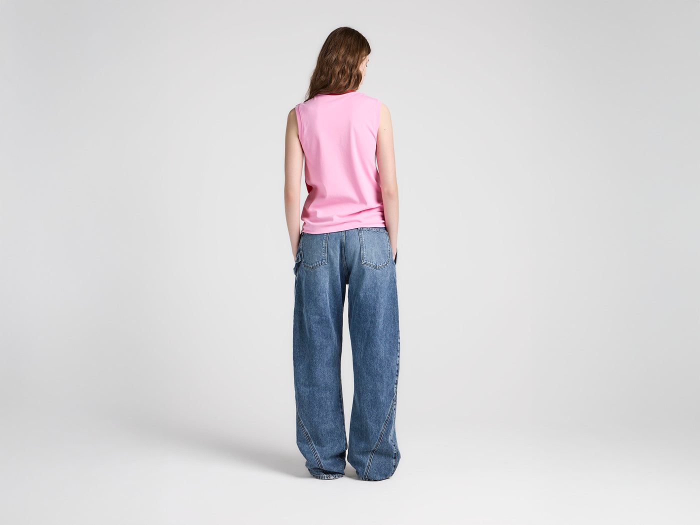 WOMENS HEM KNOT TANK TOP IN RED & BUBBLEGUM