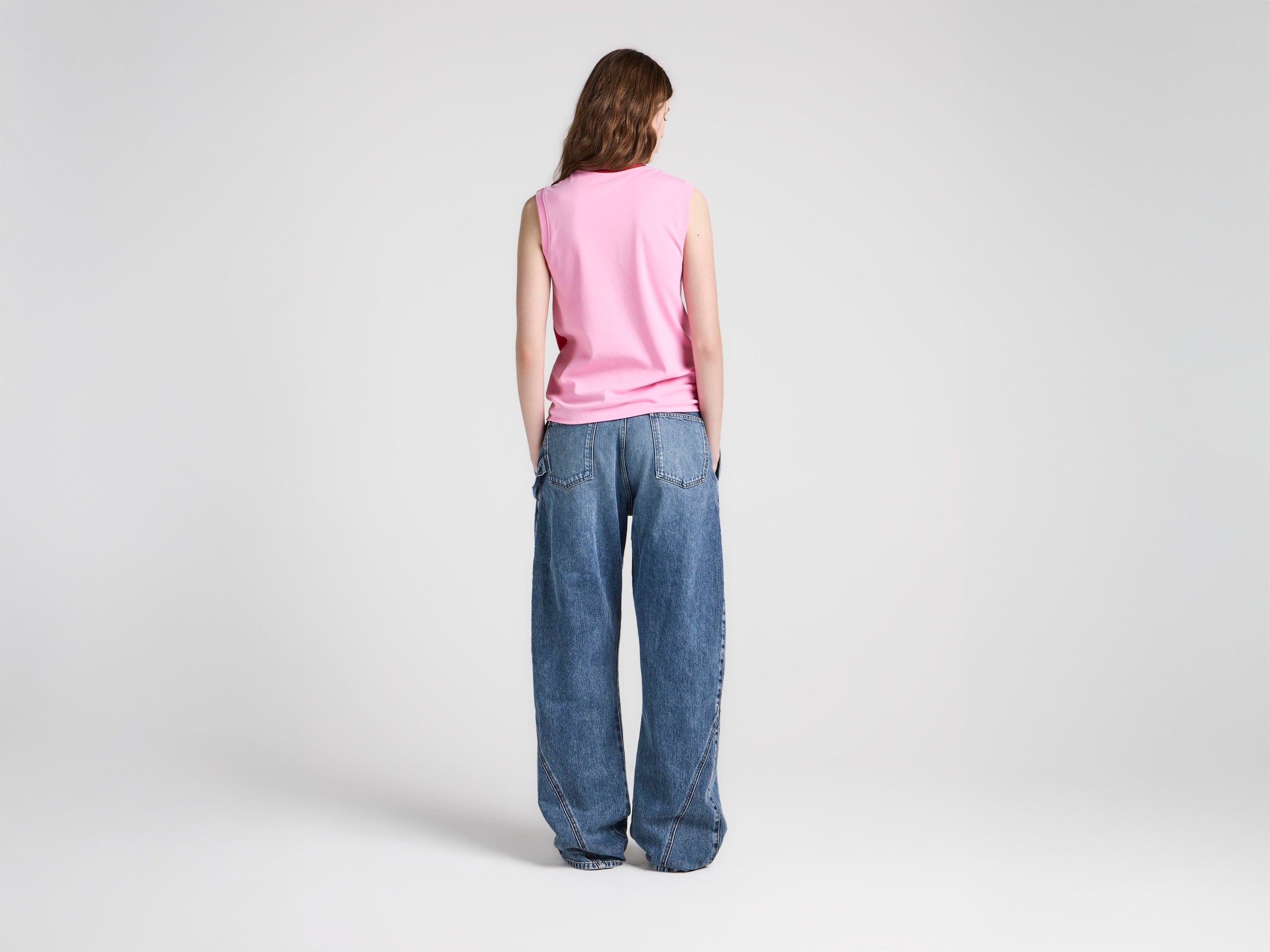 WOMENS HEM KNOT TANK TOP IN RED & BUBBLEGUM