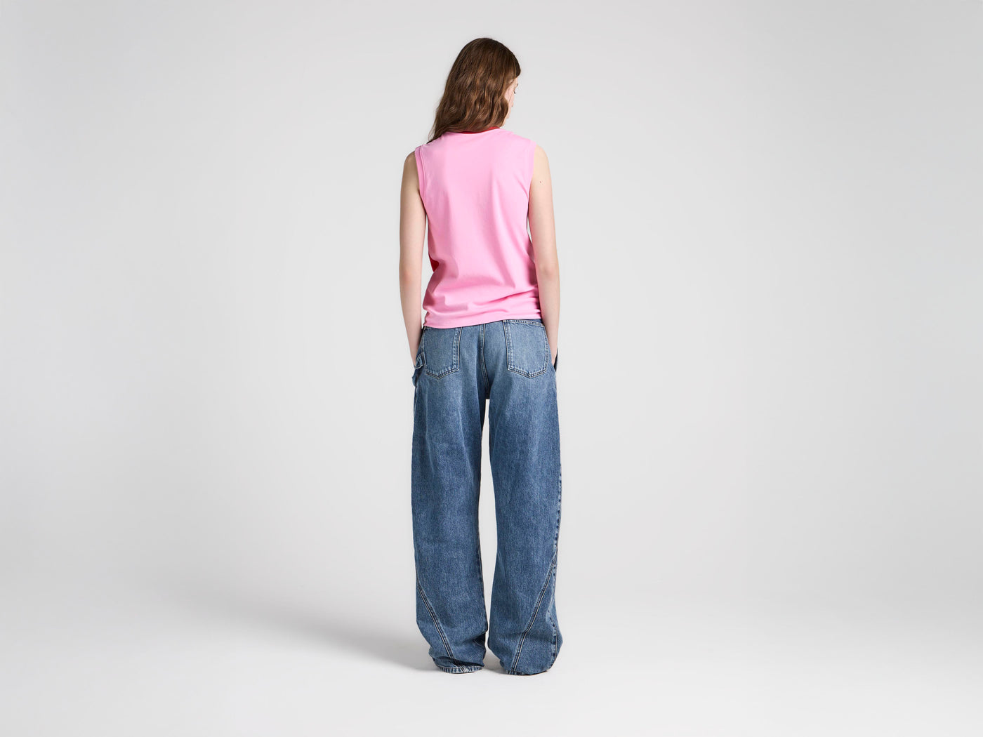 WOMENS HEM KNOT TANK TOP IN RED & BUBBLEGUM