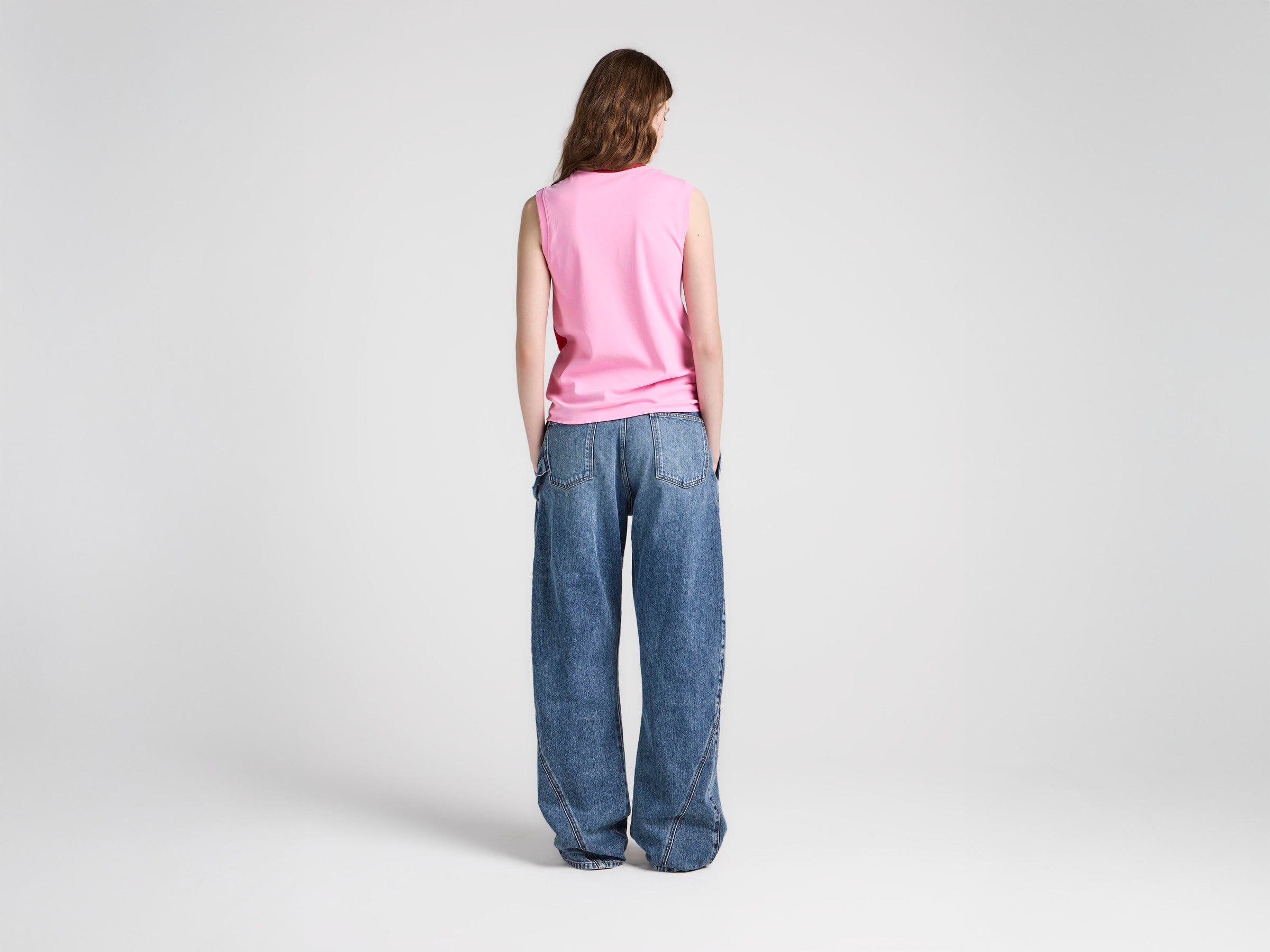 WOMENS HEM KNOT TANK TOP IN RED & BUBBLEGUM