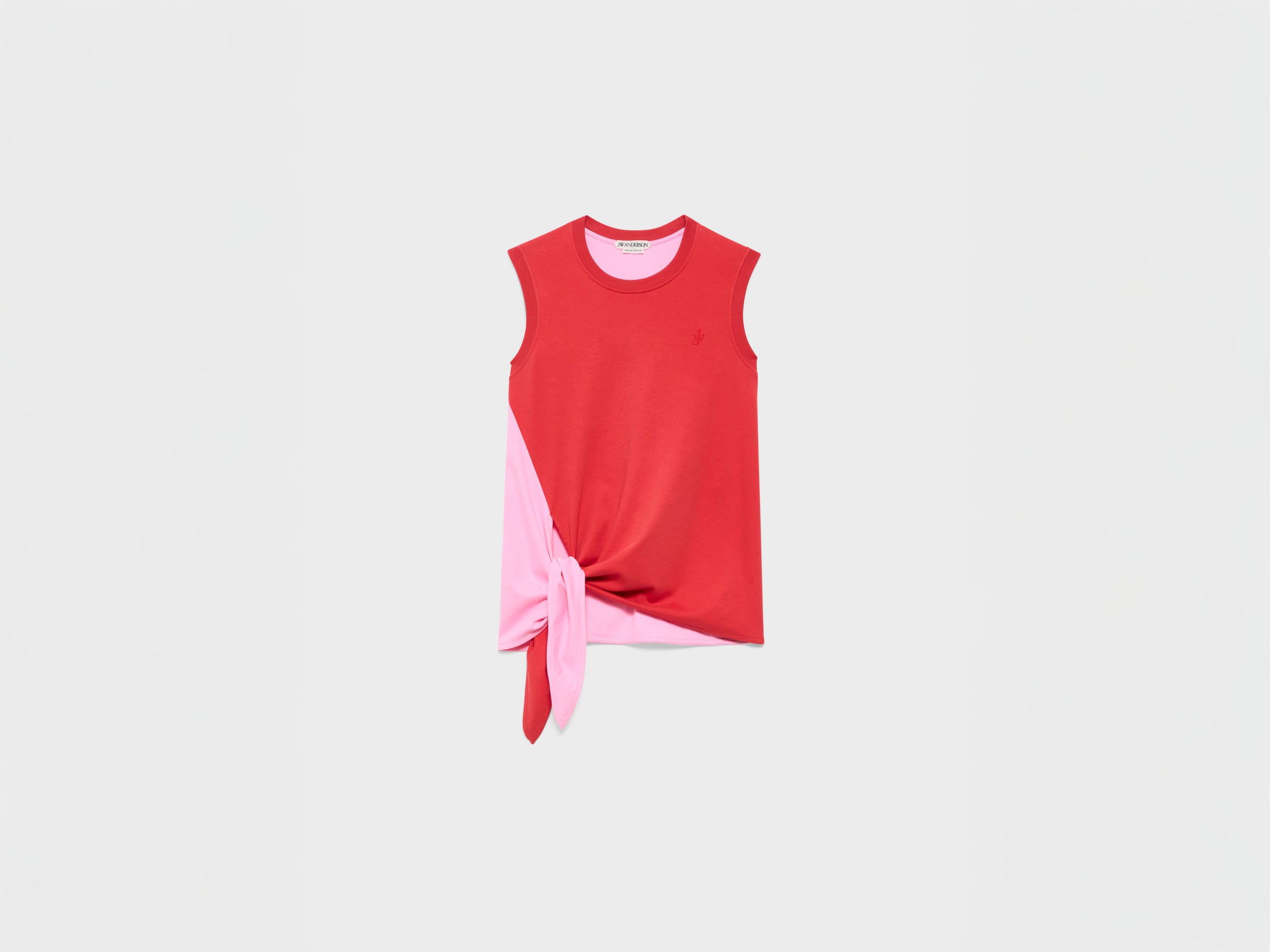 WOMENS HEM KNOT TANK TOP IN RED & BUBBLEGUM