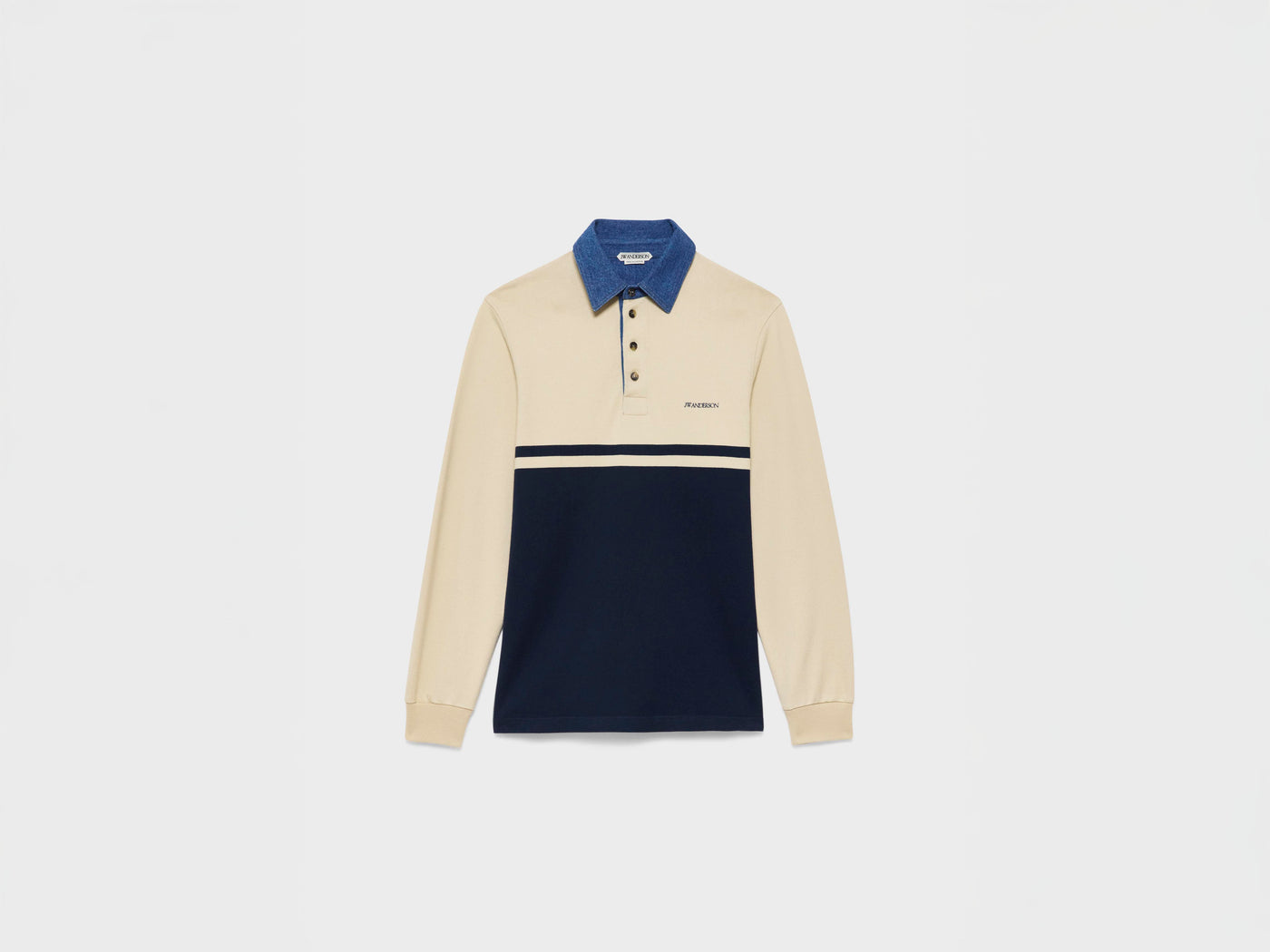 WOMENS CONTRAST COLLAR RUGBY POLO IN OFF WHITE & NAVY