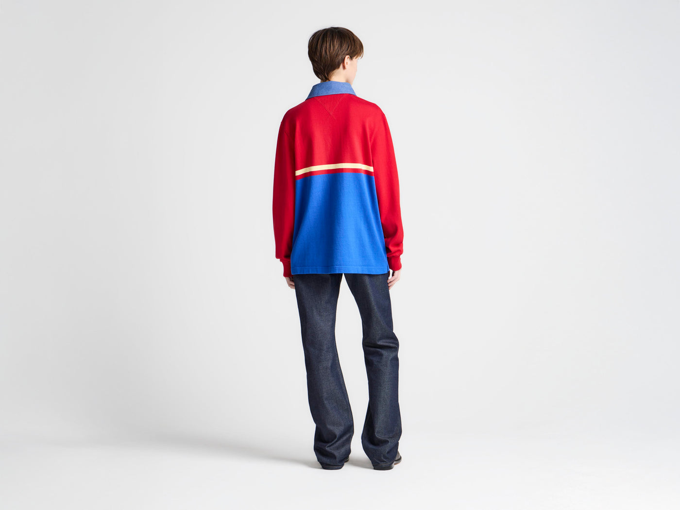 WOMENS CONTRAST COLLAR RUGBY POLO IN RED & BLUE