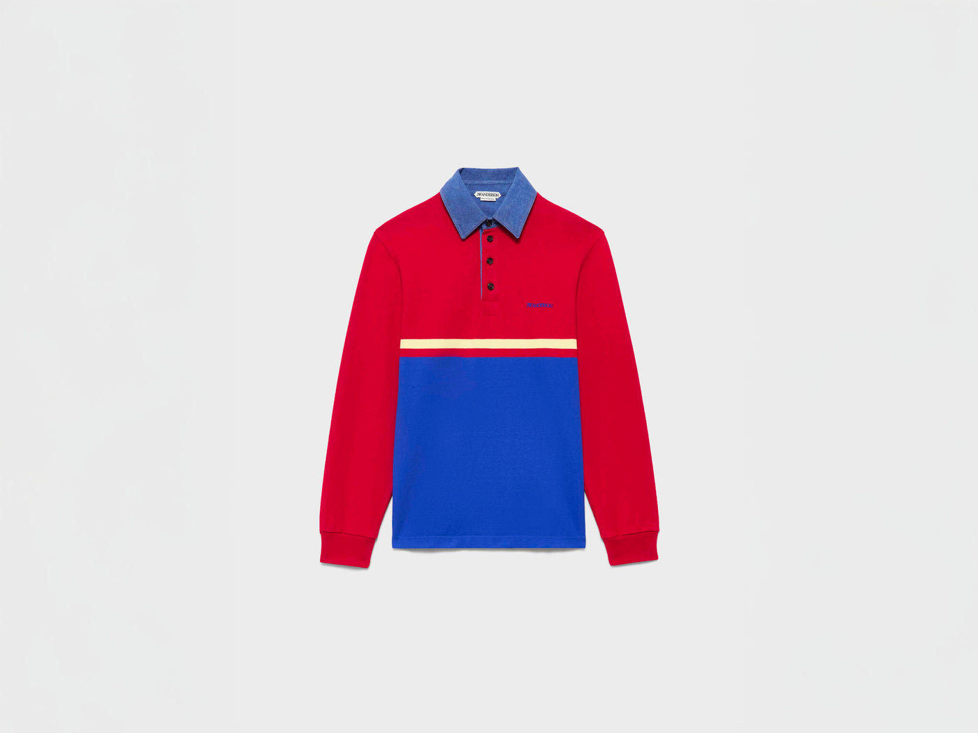 WOMENS CONTRAST COLLAR RUGBY POLO IN RED & BLUE