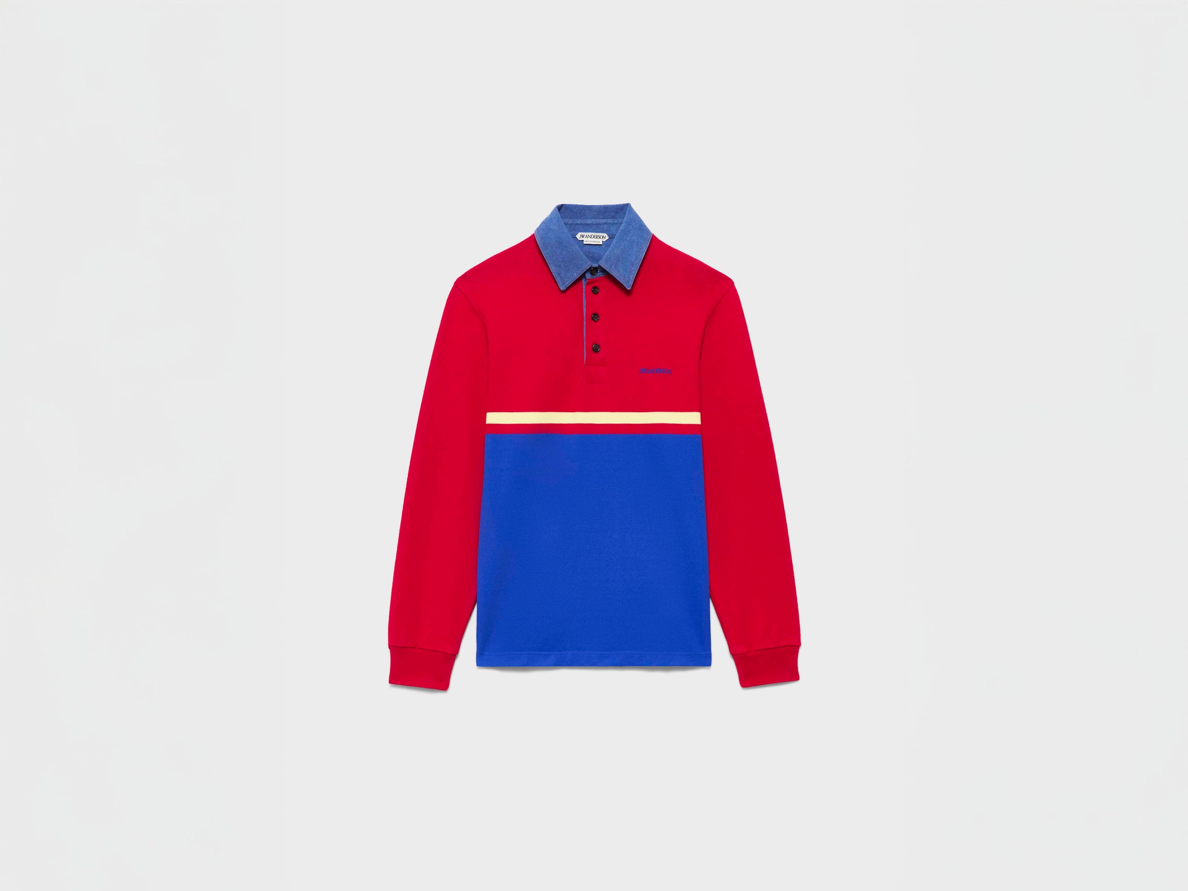 WOMENS CONTRAST COLLAR RUGBY POLO IN RED & BLUE