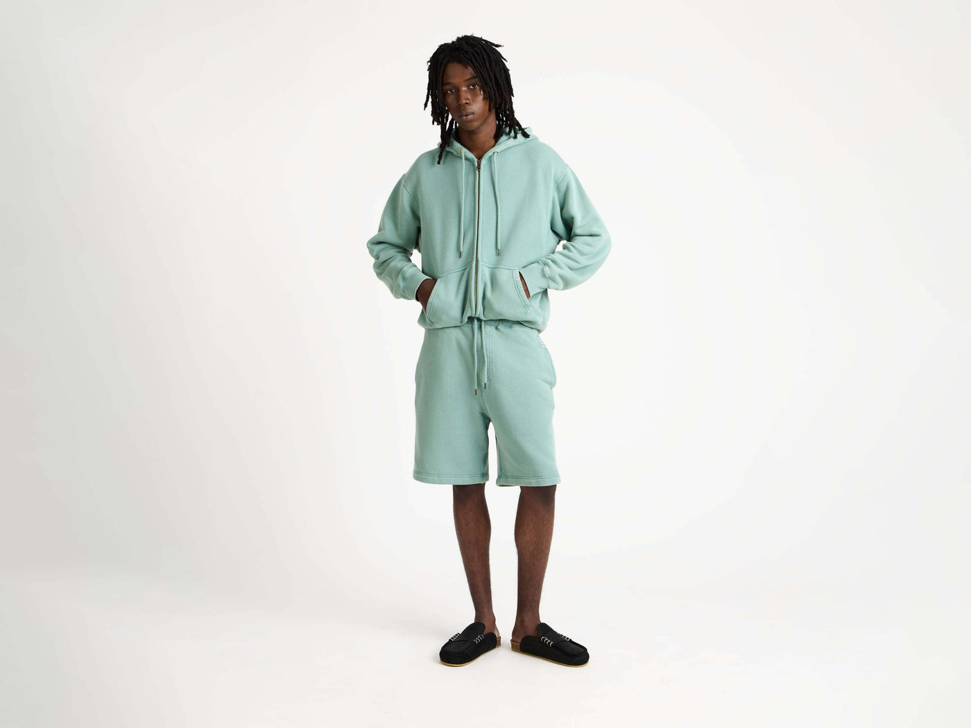 drawstring shorts washed teal Model Front 5