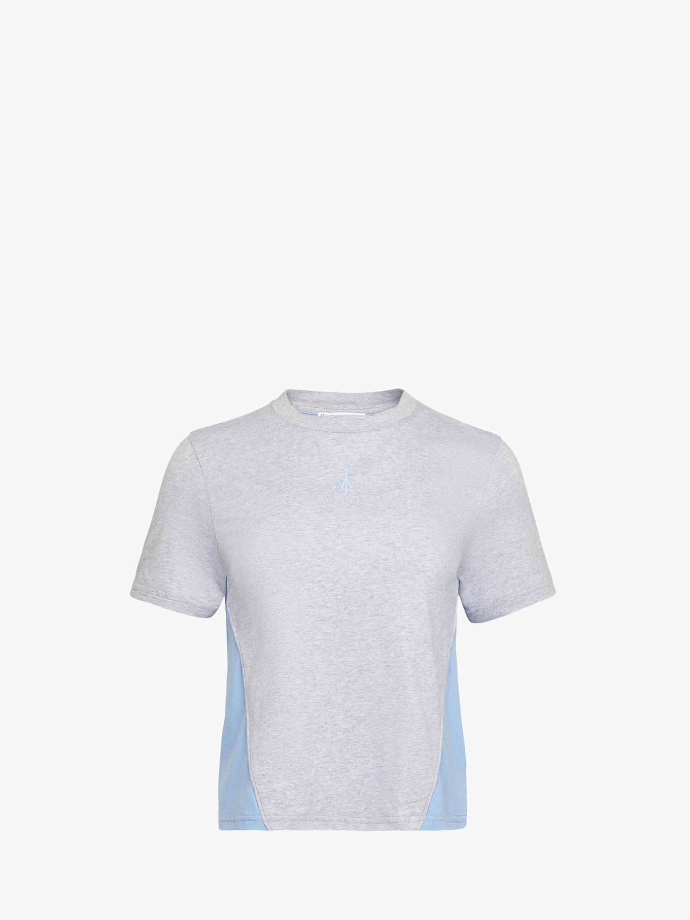 CL_ANCHOR EMBROIDERY PANELLED CROPPED T-SHIRT - LIGHT GREY MELANGE/SKY BLUE_JT0259PG1715
