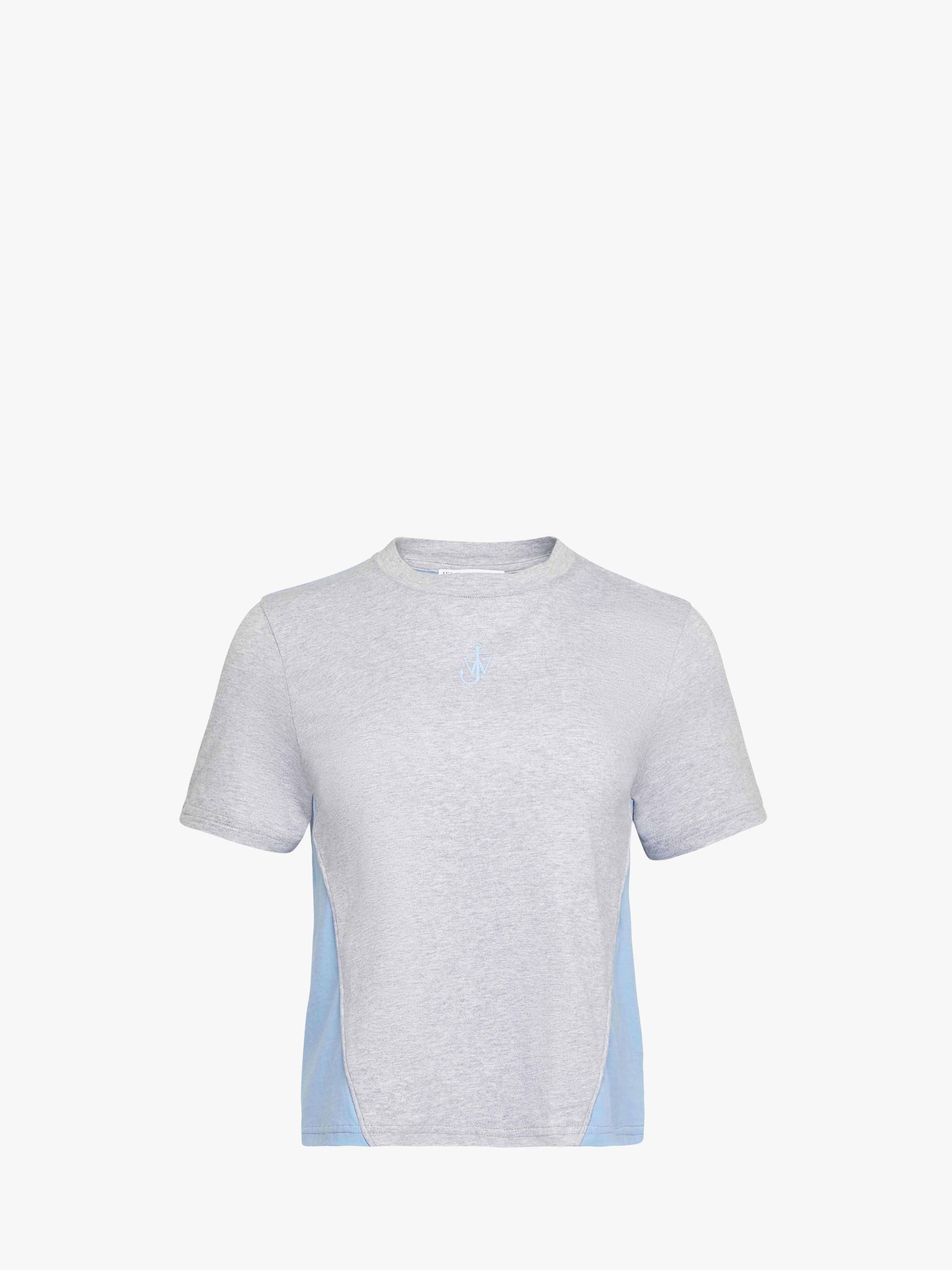 CL_ANCHOR EMBROIDERY PANELLED CROPPED T-SHIRT - LIGHT GREY MELANGE/SKY BLUE_JT0259PG1715
