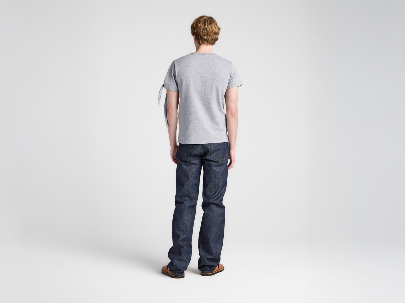 MENS KNOTTED SLEEVE T-SHIRT IN MID GREY MELANGE