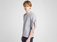 MENS KNOTTED SLEEVE T-SHIRT IN MID GREY MELANGE