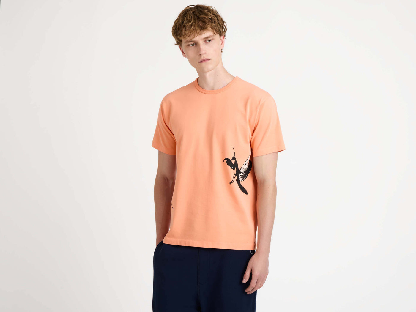 praying mantis t shirt peach Model Back 5