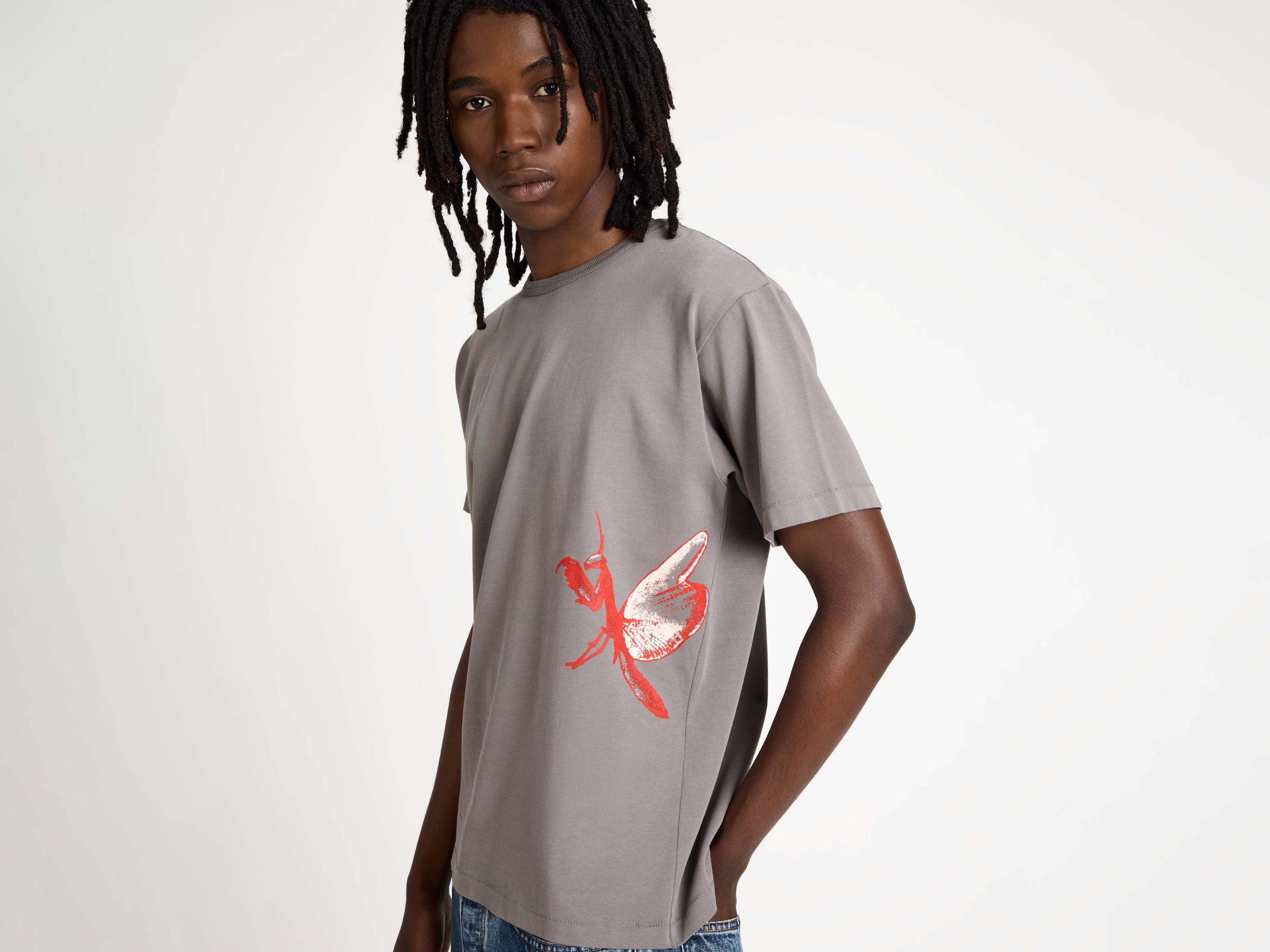 praying mantis t shirt grey Model Detail 6