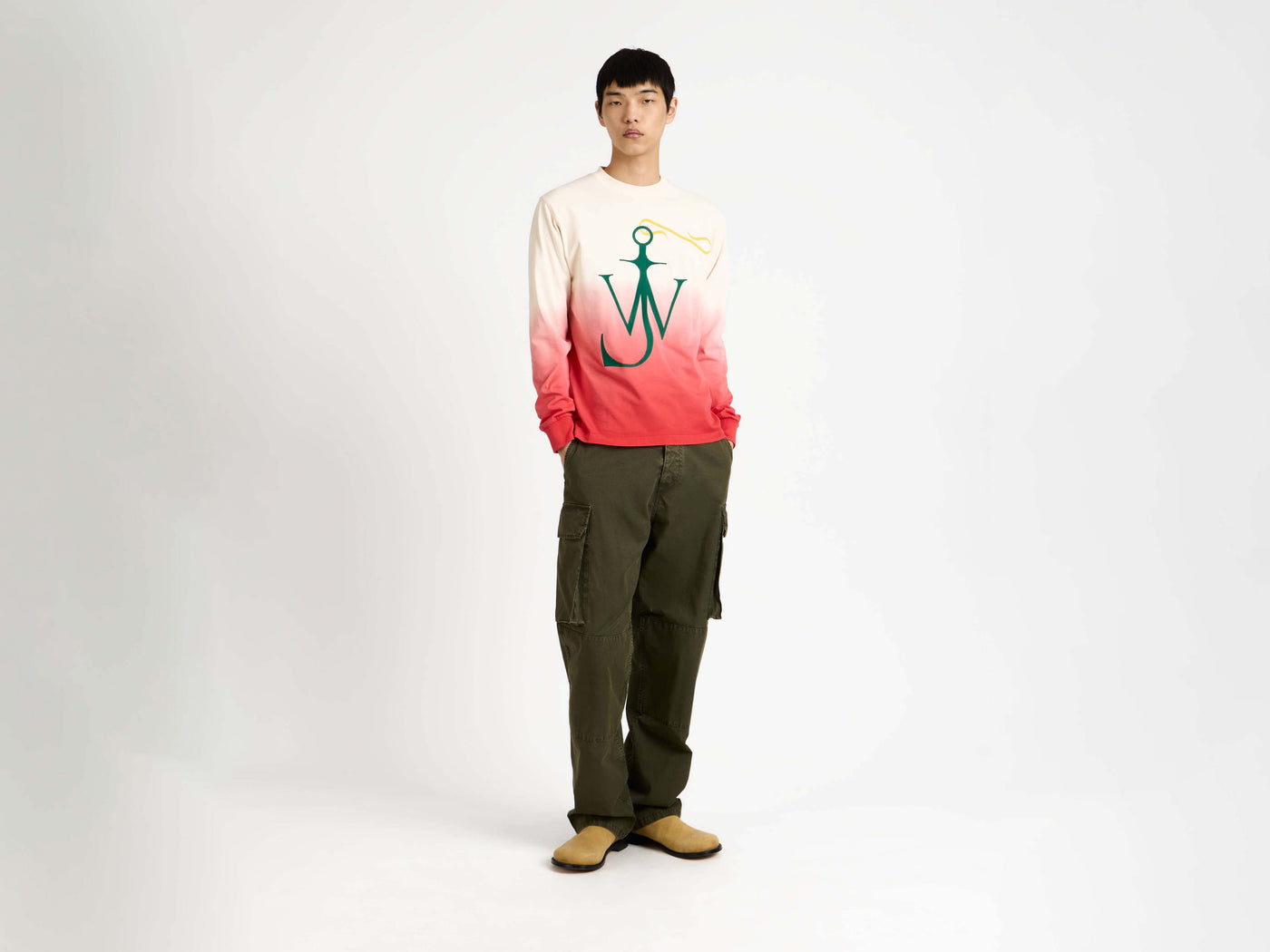 dip dye anchor longsleeve off white red Model Front 1