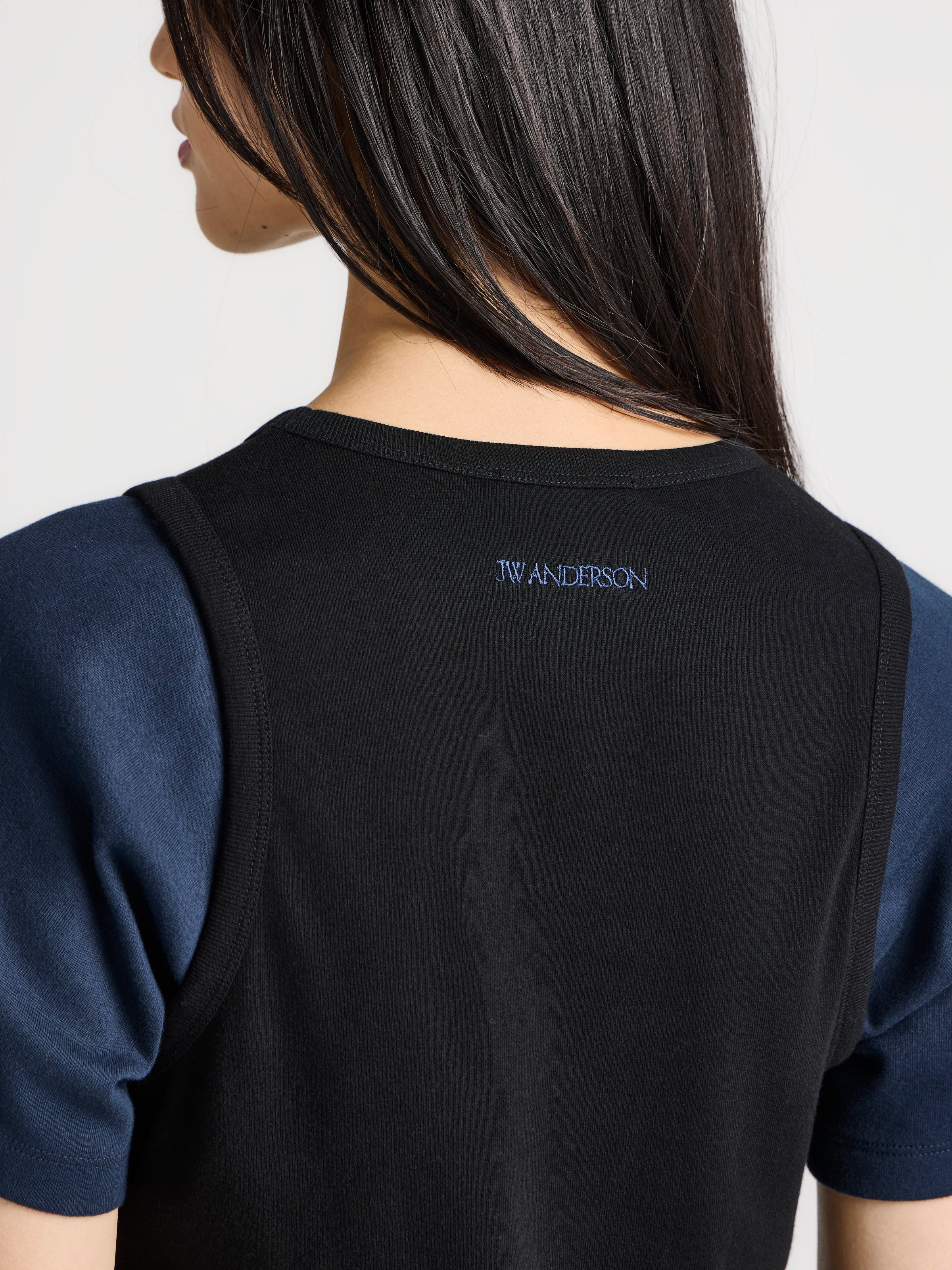 WOMENS DOUBLE-LAYERED T-SHIRT IN BLACK & NAVY