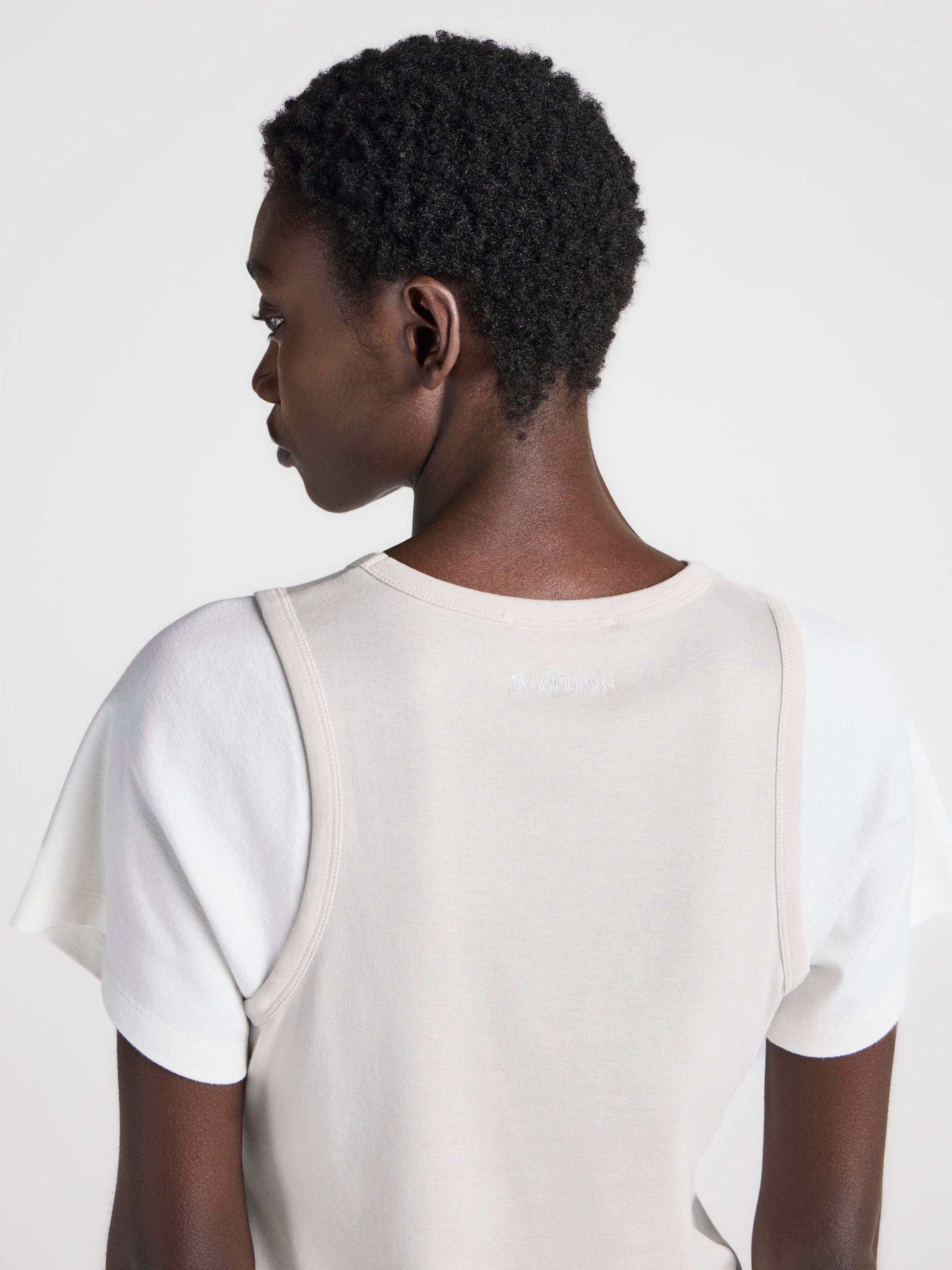 WOMENS DOUBLE-LAYERED T-SHIRT IN LIMESTONE & OFF WHITE