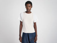 WOMENS DOUBLE-LAYERED T-SHIRT IN LIMESTONE & OFF WHITE