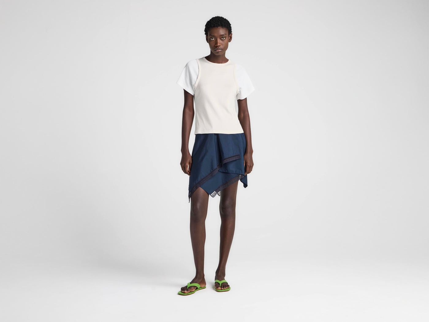 WOMENS DOUBLE-LAYERED T-SHIRT IN LIMESTONE & OFF WHITE