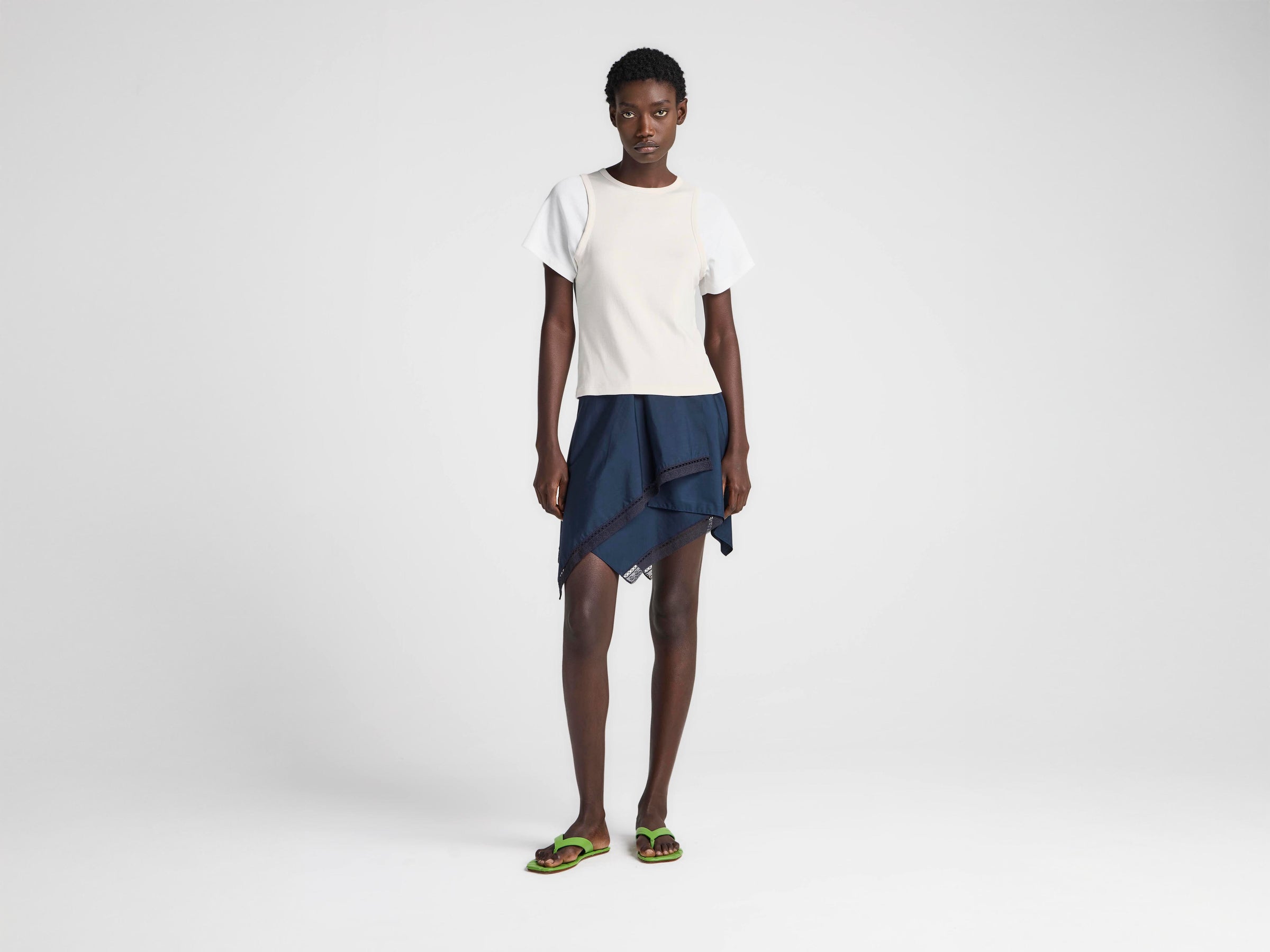 WOMENS DOUBLE-LAYERED T-SHIRT IN LIMESTONE & OFF WHITE