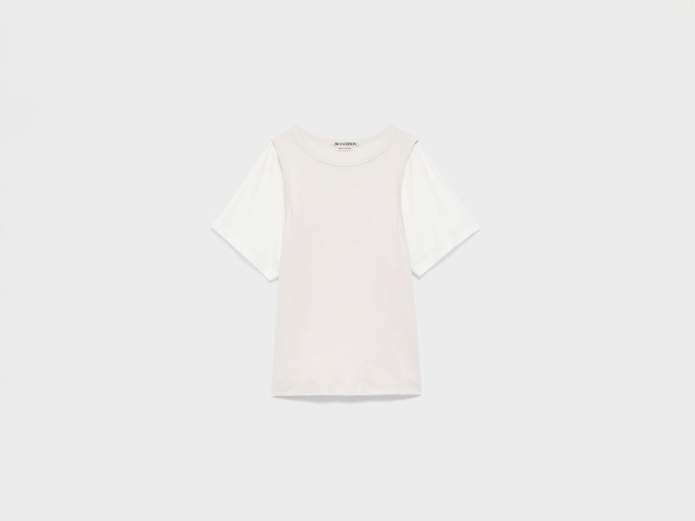 WOMENS DOUBLE-LAYERED T-SHIRT IN LIMESTONE & OFF WHITE