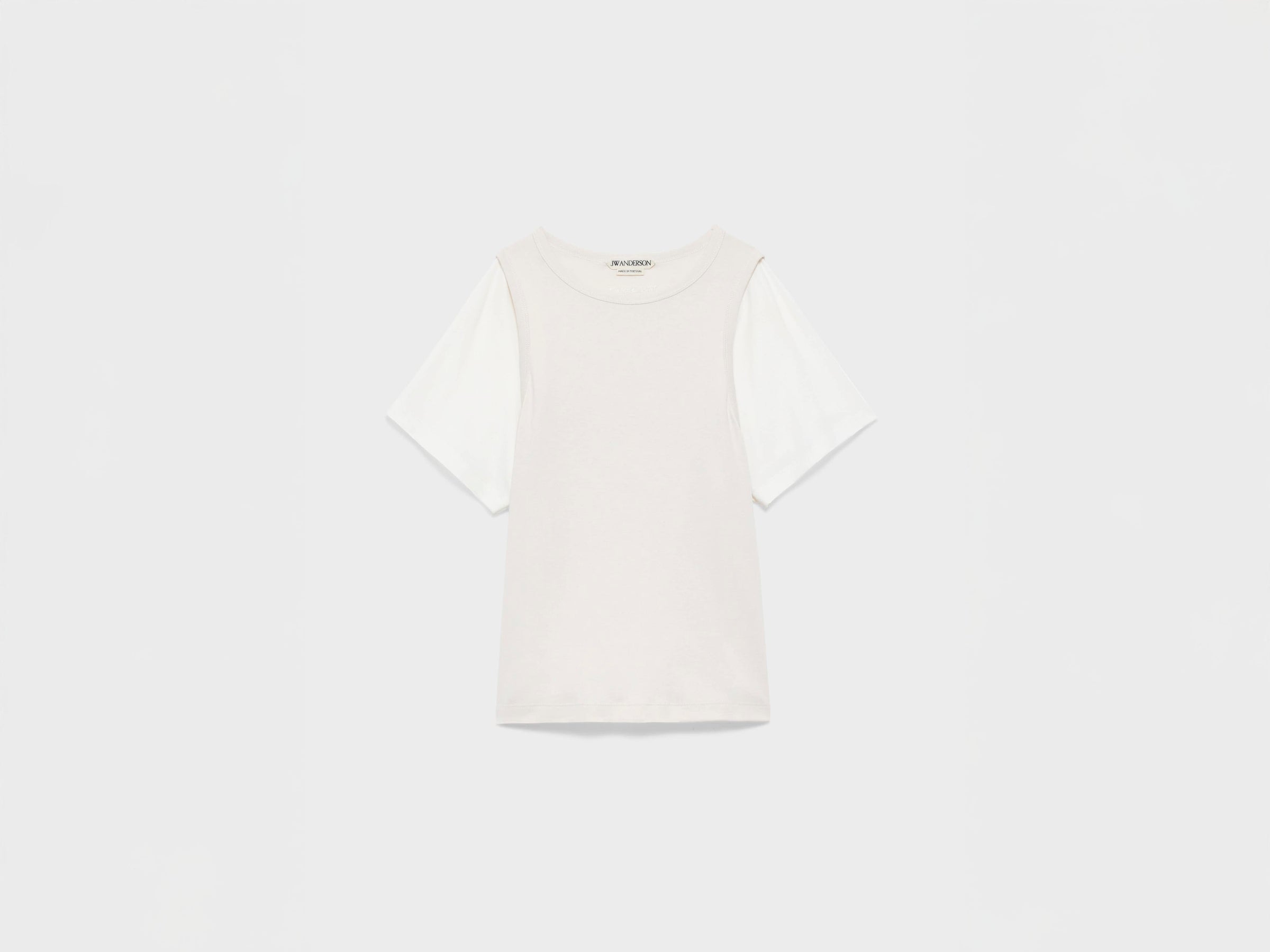 WOMENS DOUBLE-LAYERED T-SHIRT IN LIMESTONE & OFF WHITE