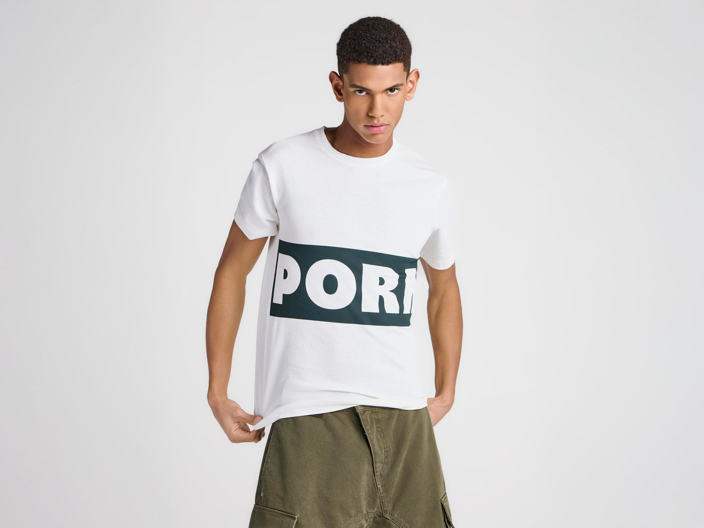 MENS PORN T-SHIRT IN WHITE & GREEN