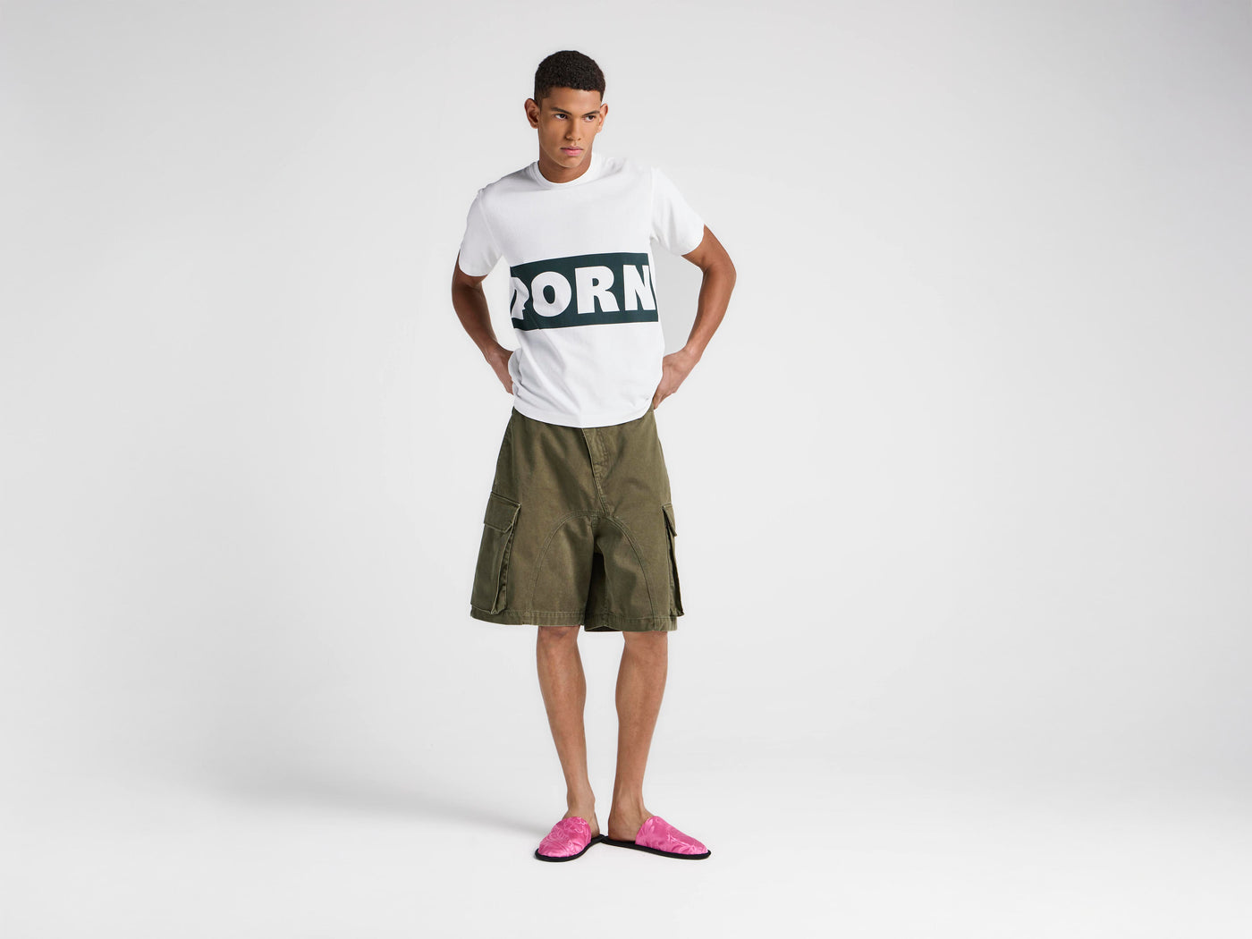 MENS PORN T-SHIRT IN WHITE & GREEN