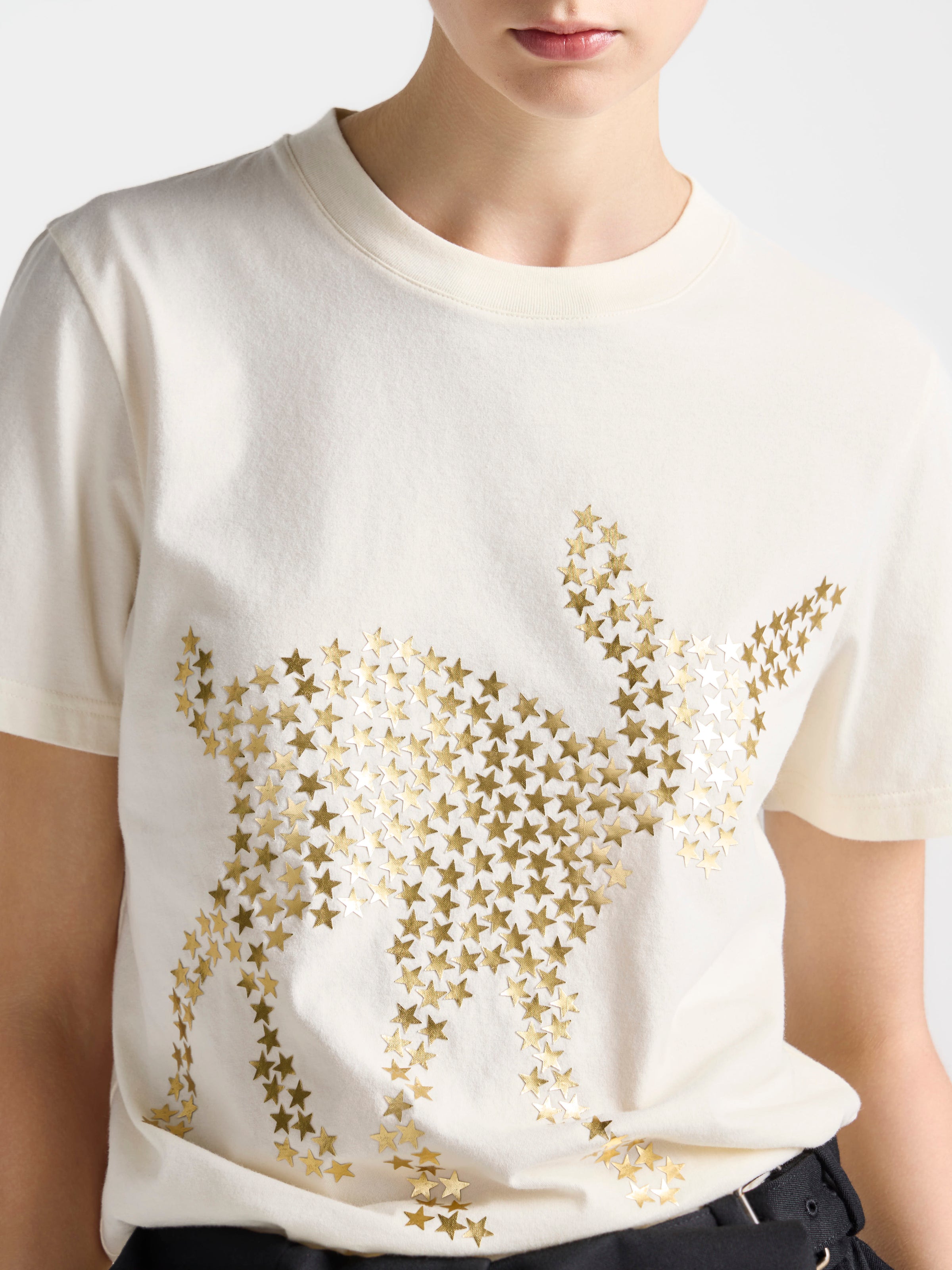 WOMENS ANIMAL STARS GRAPHIC PRINT T-SHIRT IN ECRU