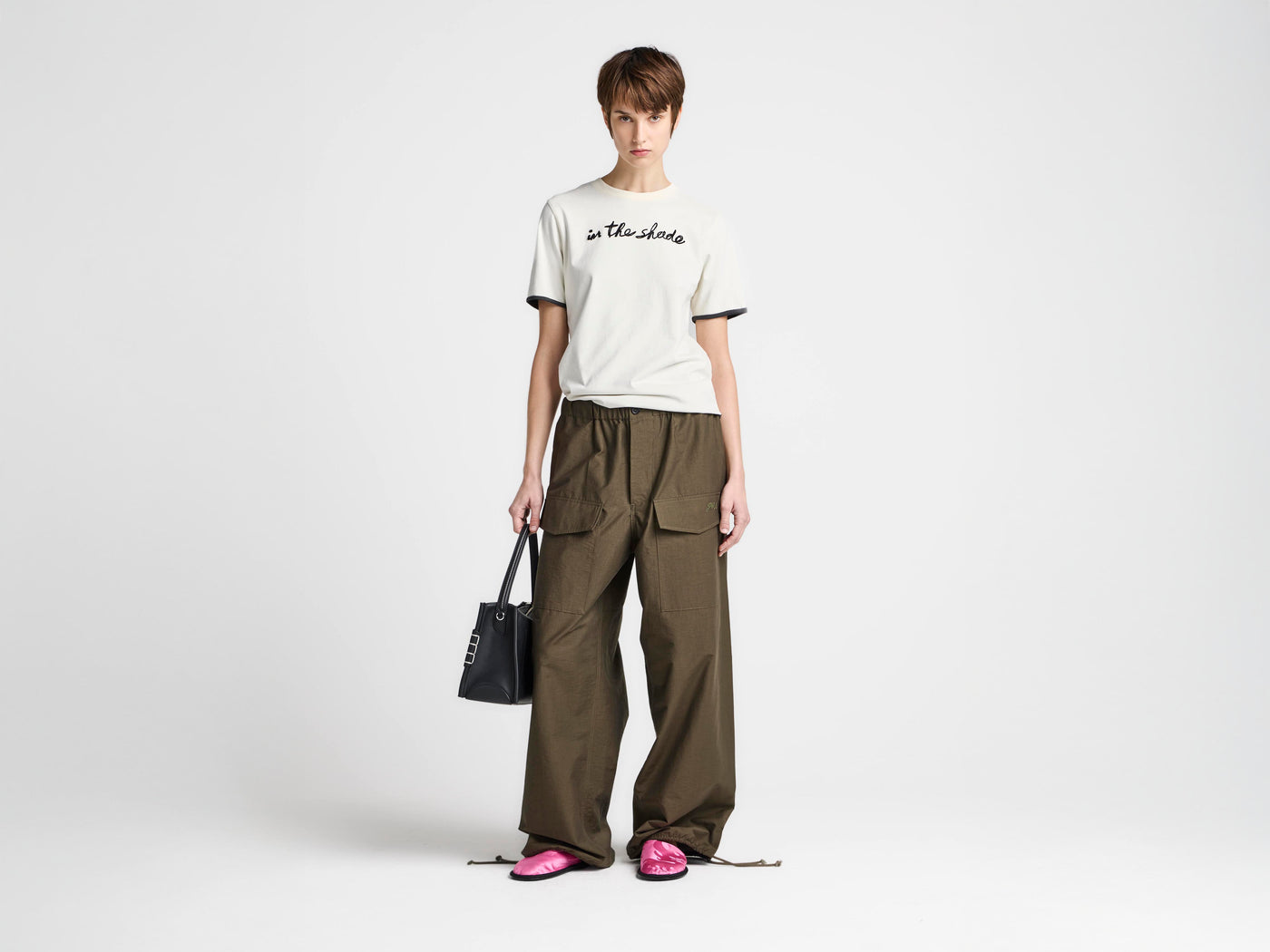 WOMENS 'IN THE SHADE' T-SHIRT IN ECRU & WASHED BLACK