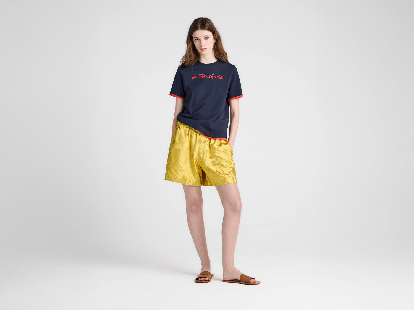 WOMENS 'IN THE SHADE' T-SHIRT IN NAVY & RED