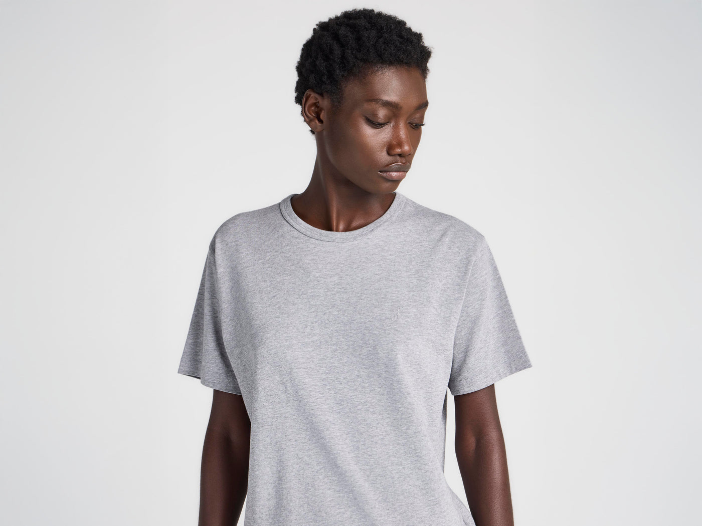 WOMENS EMBROIDERED ANCHOR T-SHIRT IN MID GREY MELANGE