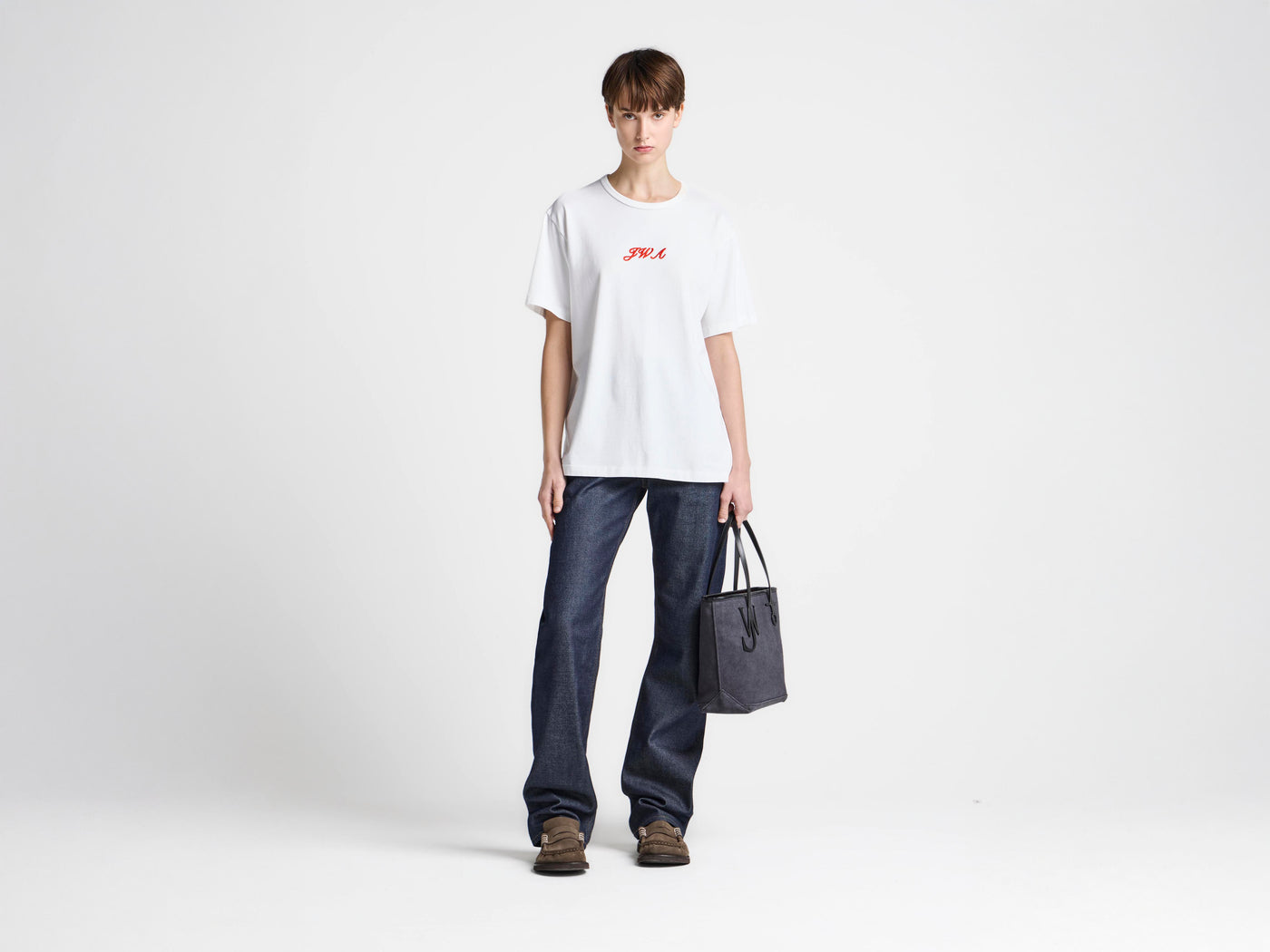 WOMENS 'JWA' SCRIPT T-SHIRT IN WHITE