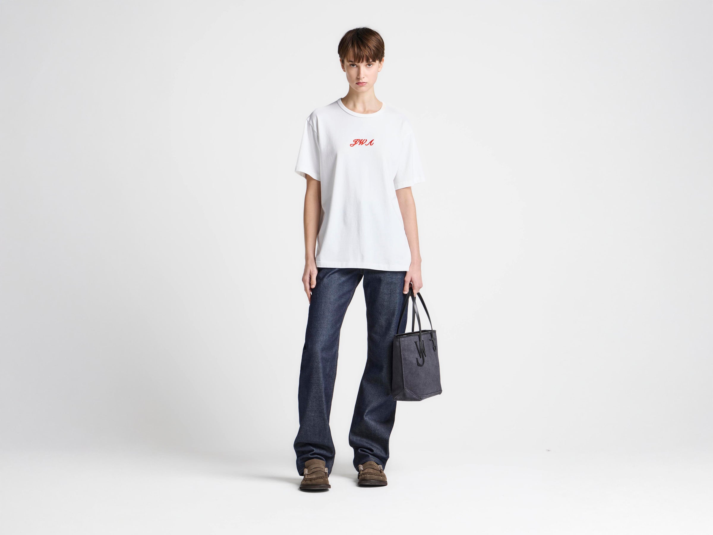 WOMENS 'JWA' SCRIPT T-SHIRT IN WHITE