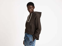 curved hem hoodie dark brown melange Model Detail 1