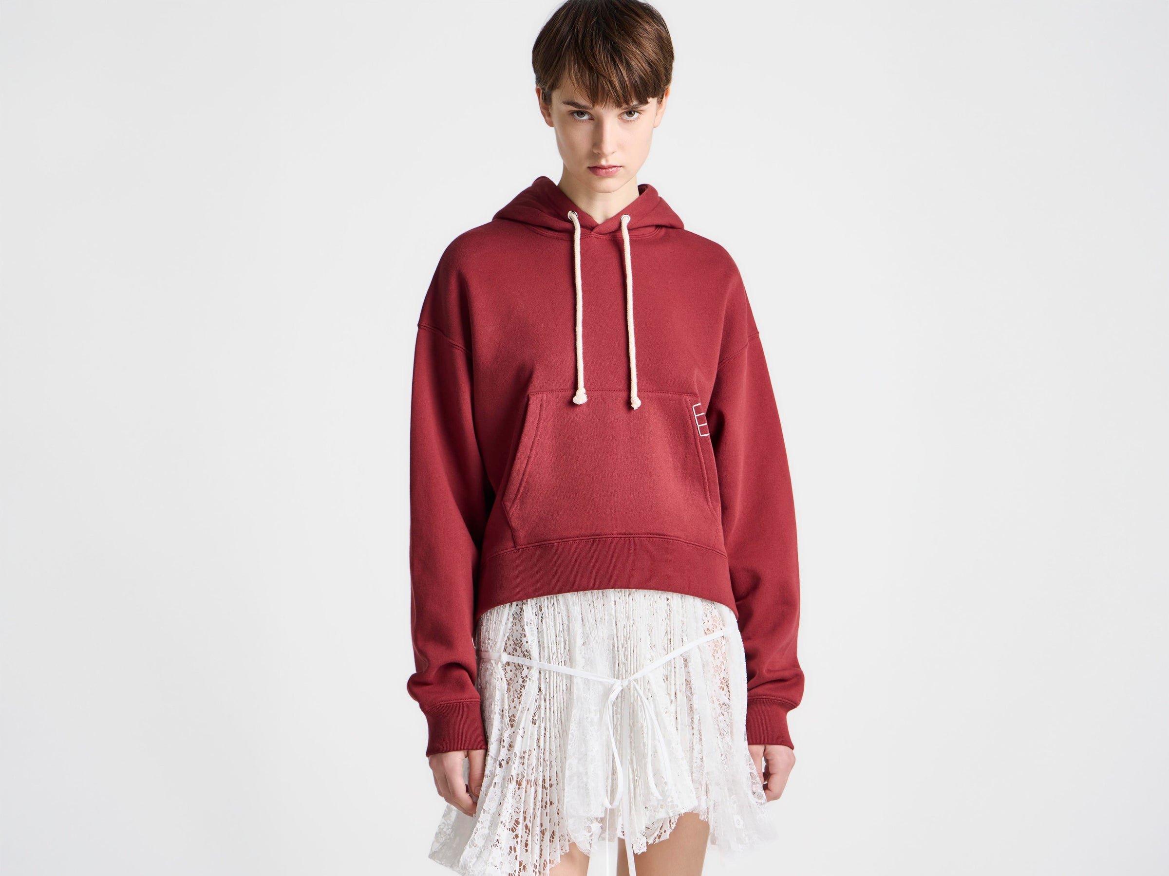 CL_CURVED HEM HOODIE - DARK BROWN MELANGE_JW0234PG1902