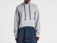 WOMENS CURVED HEM HOODIE IN MID GREY MELANGE