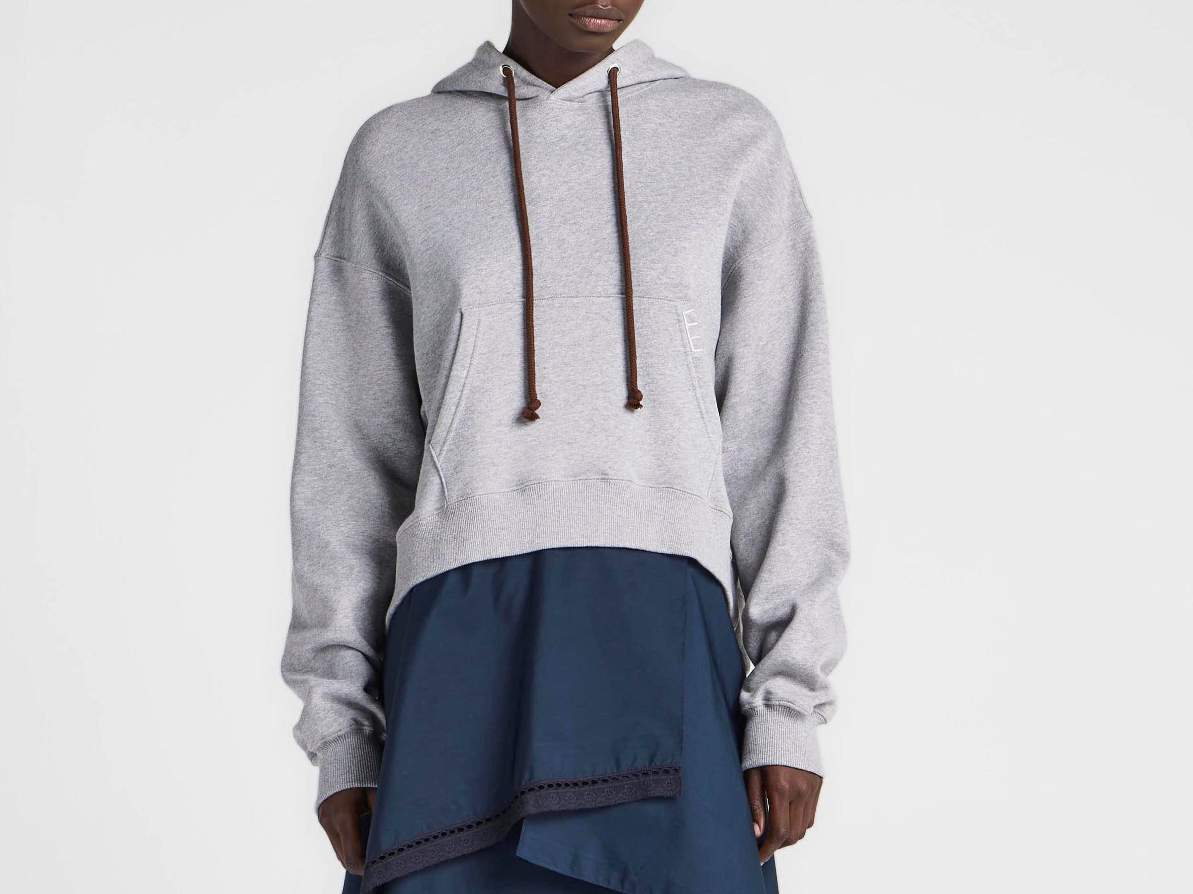 CL_CURVED HEM HOODIE - DARK BROWN MELANGE_JW0234PG1902