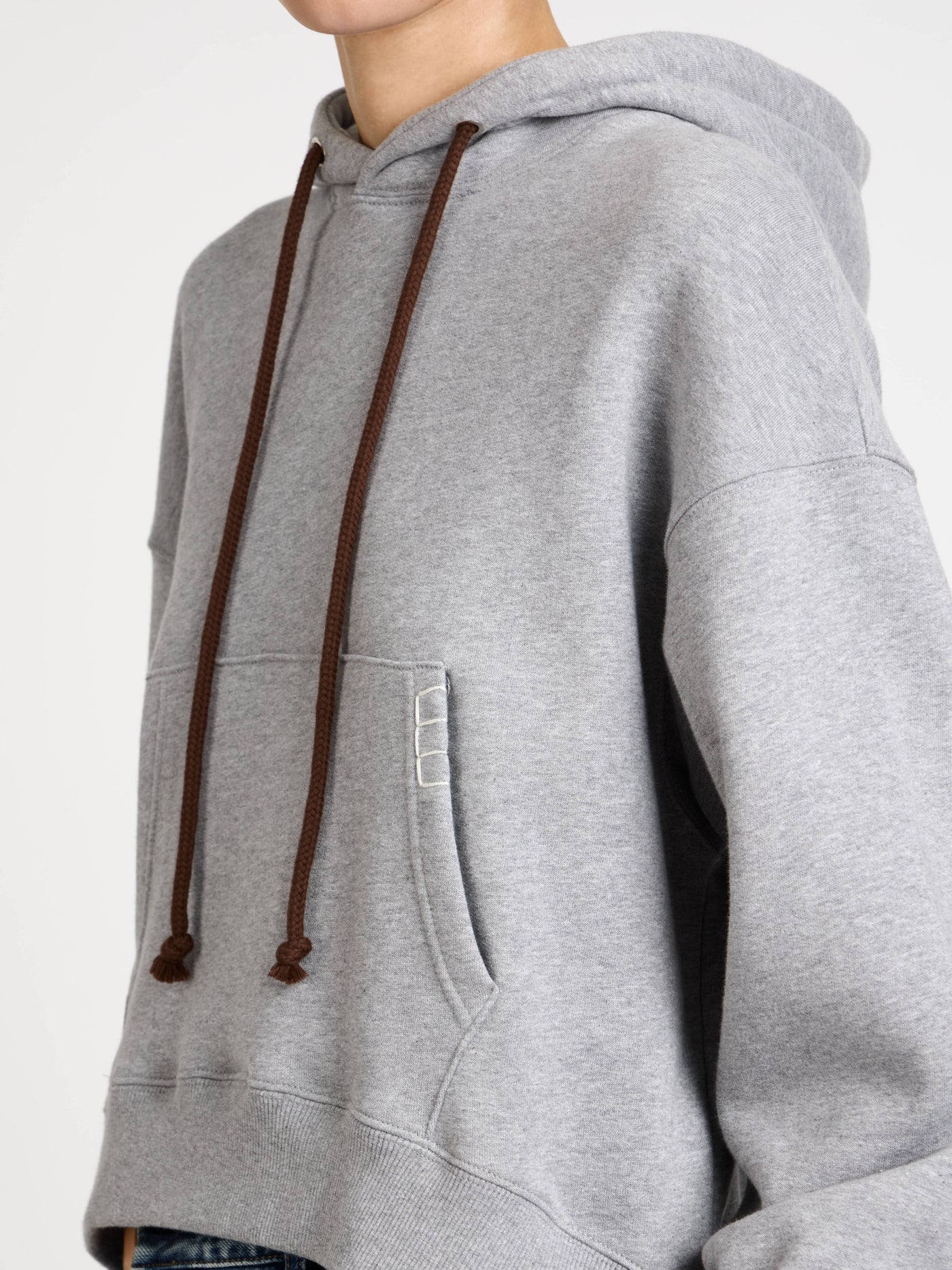 WOMENS CURVED HEM HOODIE IN MID GREY MELANGE