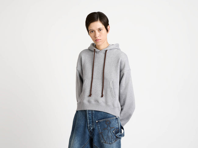 curved hem hoodie mid grey melange Model Detail 1