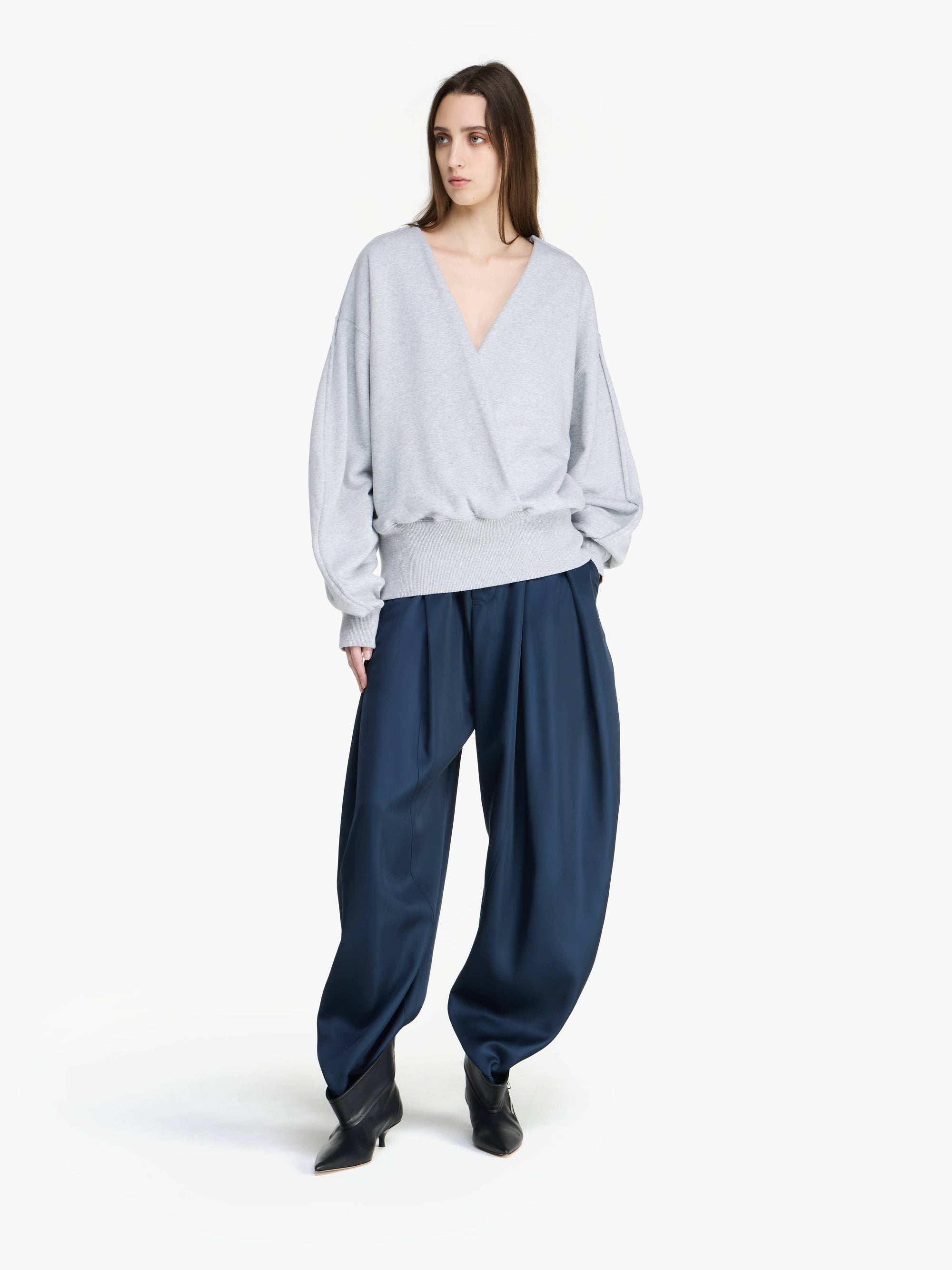 ROUNDED WRAP-FRONT SWEATSHIRT