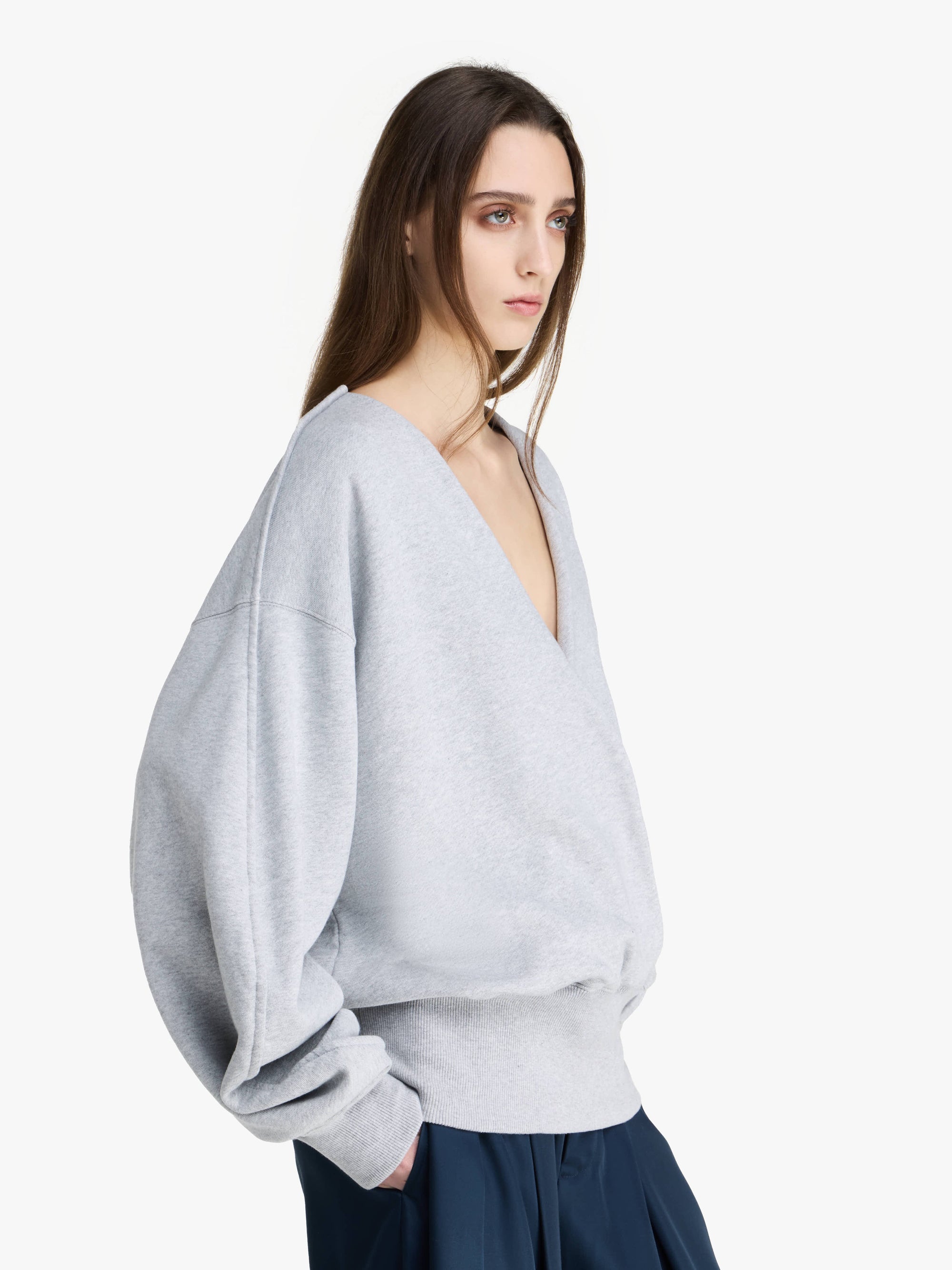 ROUNDED WRAP-FRONT SWEATSHIRT