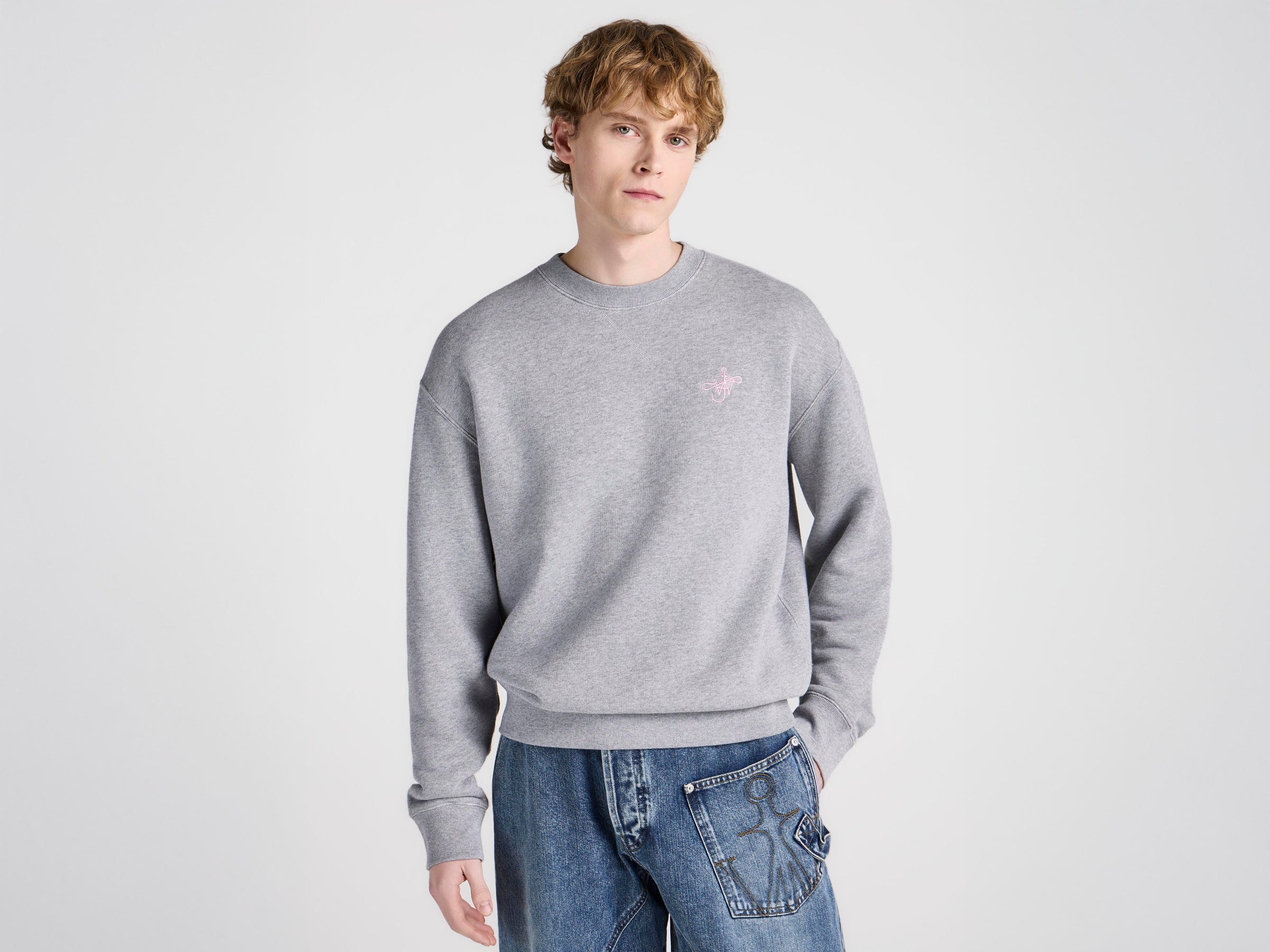 MENS RIBBON ANCHOR SWEATSHIRT IN MID GREY MELANGE