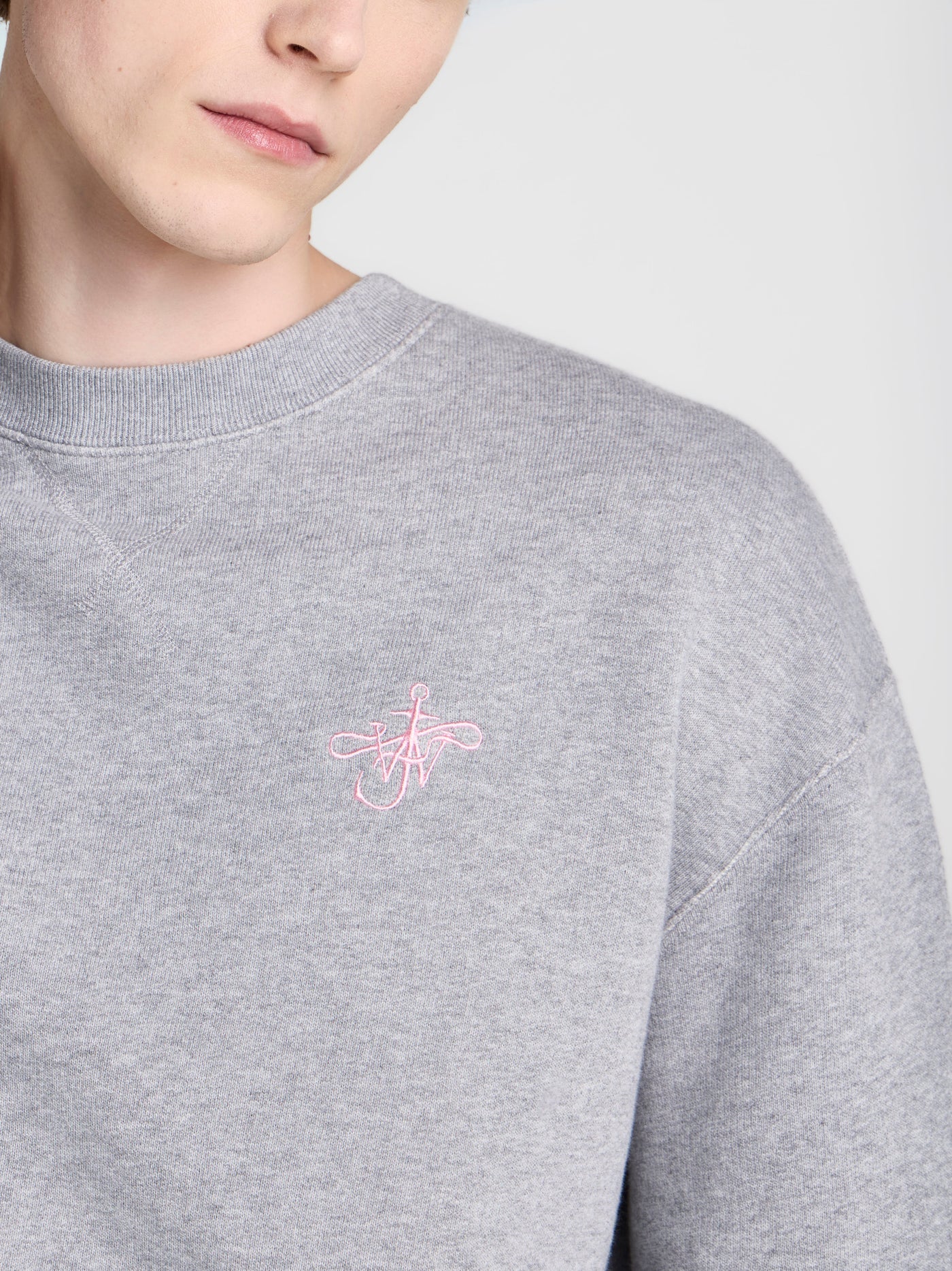 MENS RIBBON ANCHOR SWEATSHIRT IN MID GREY MELANGE