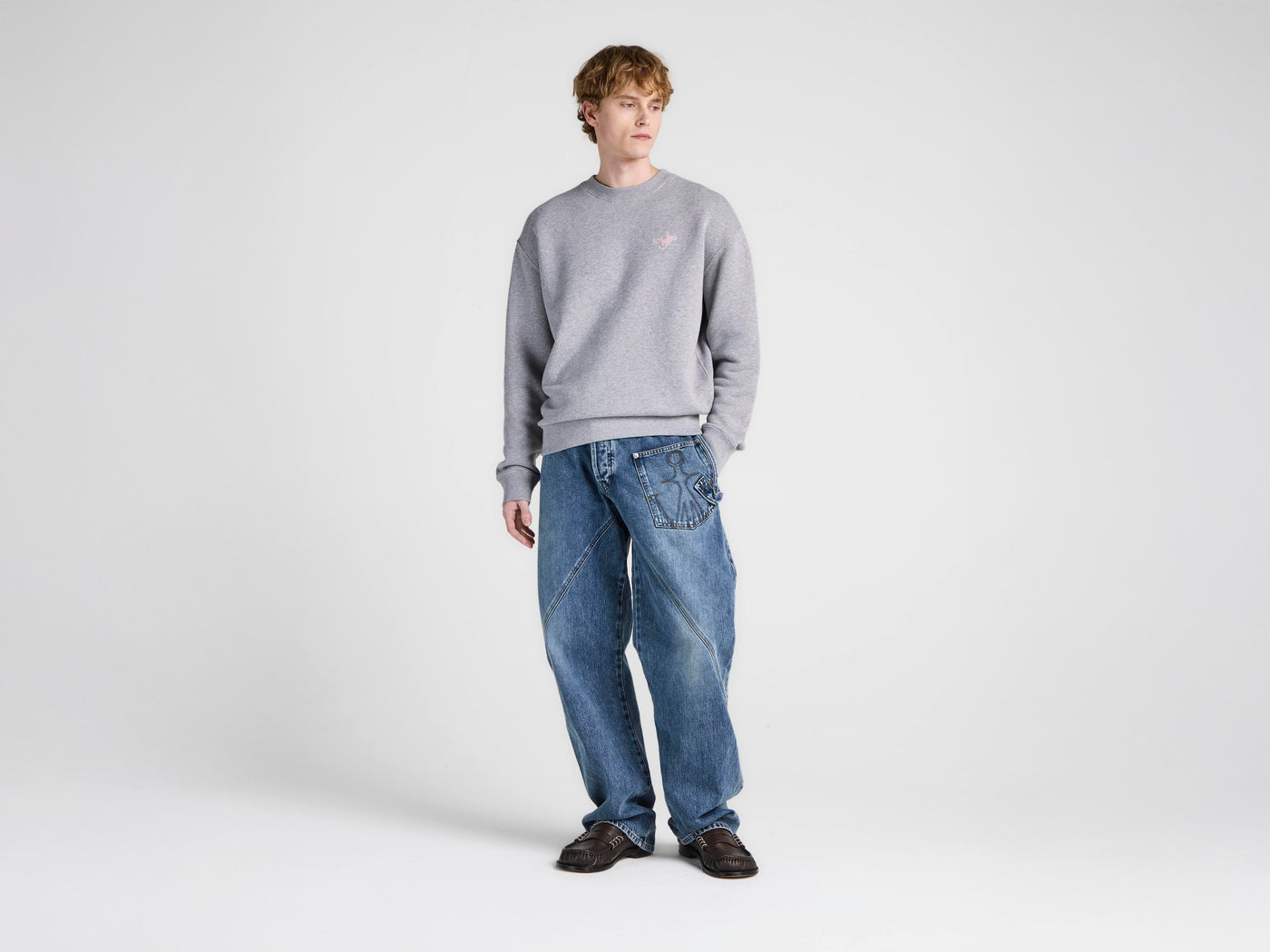 MENS RIBBON ANCHOR SWEATSHIRT IN MID GREY MELANGE