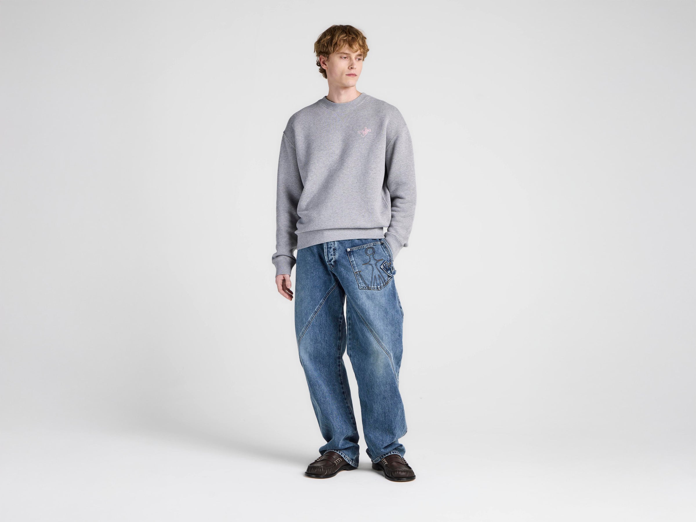 MENS RIBBON ANCHOR SWEATSHIRT IN MID GREY MELANGE