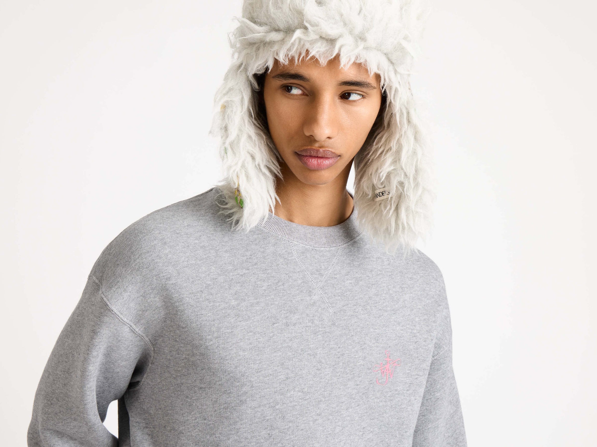 MENS RIBBON ANCHOR SWEATSHIRT IN MID GREY MELANGE