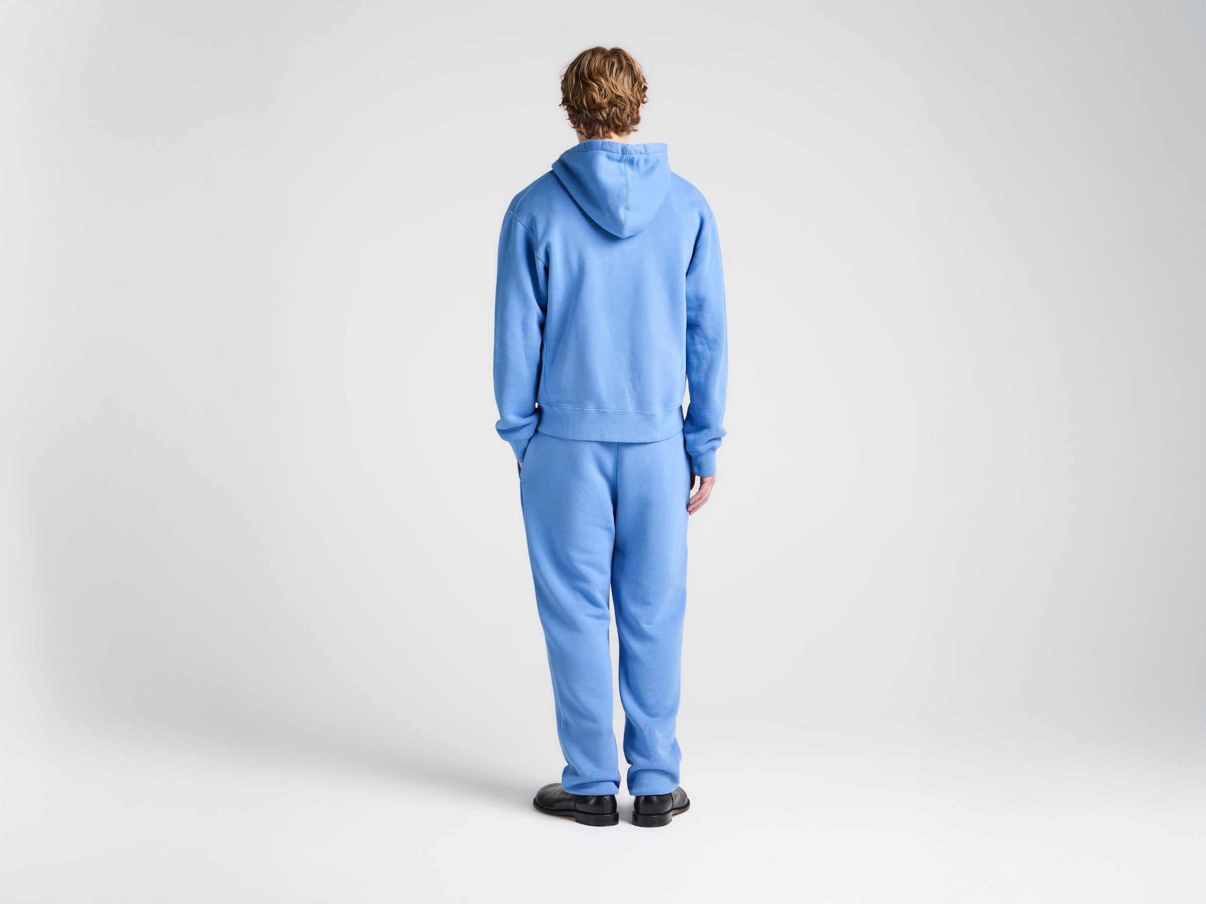 MENS FRONT ZIP HOODIE IN WASHED BLUE