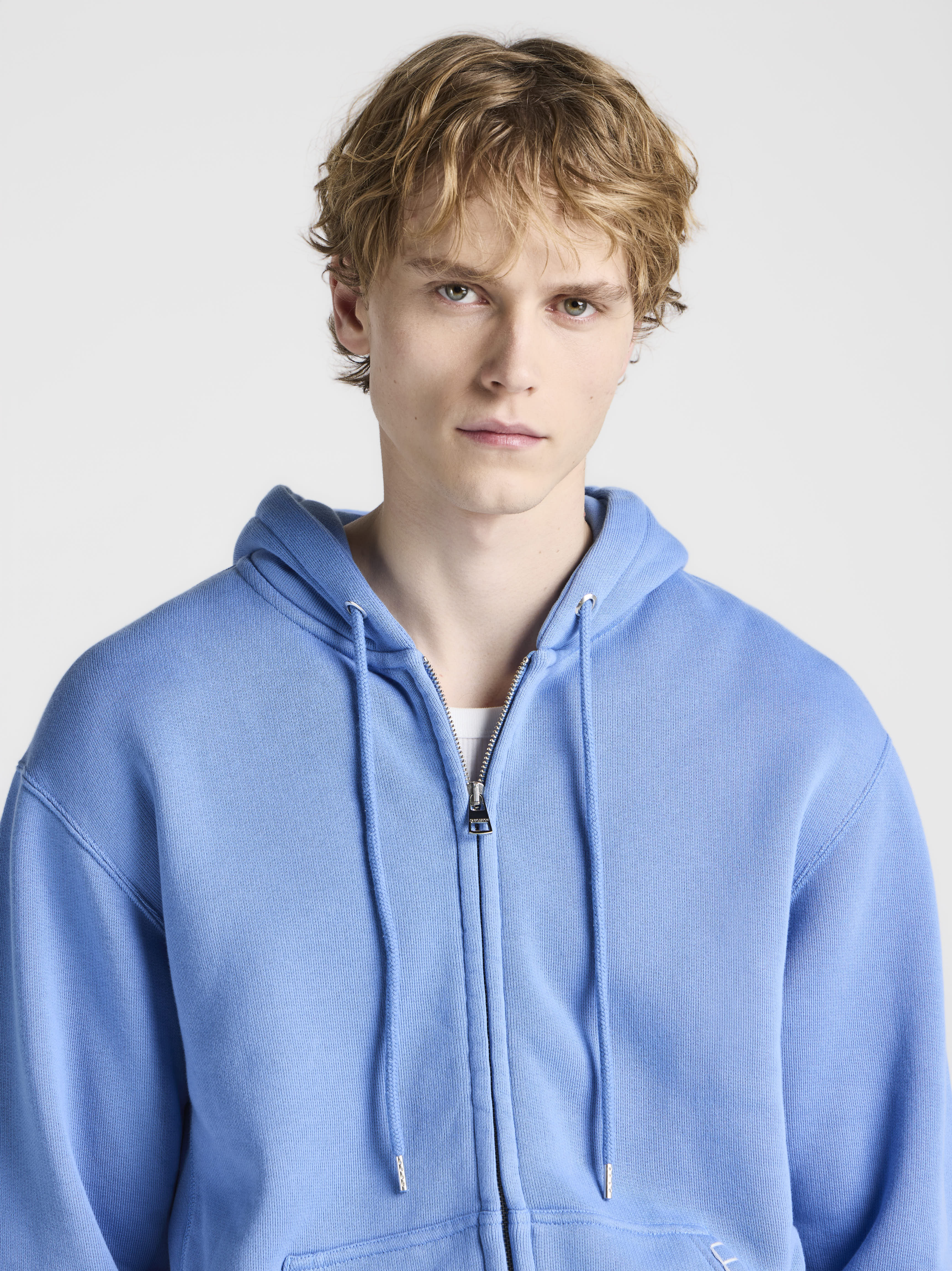 MENS FRONT ZIP HOODIE IN WASHED BLUE in WASHED BLUE